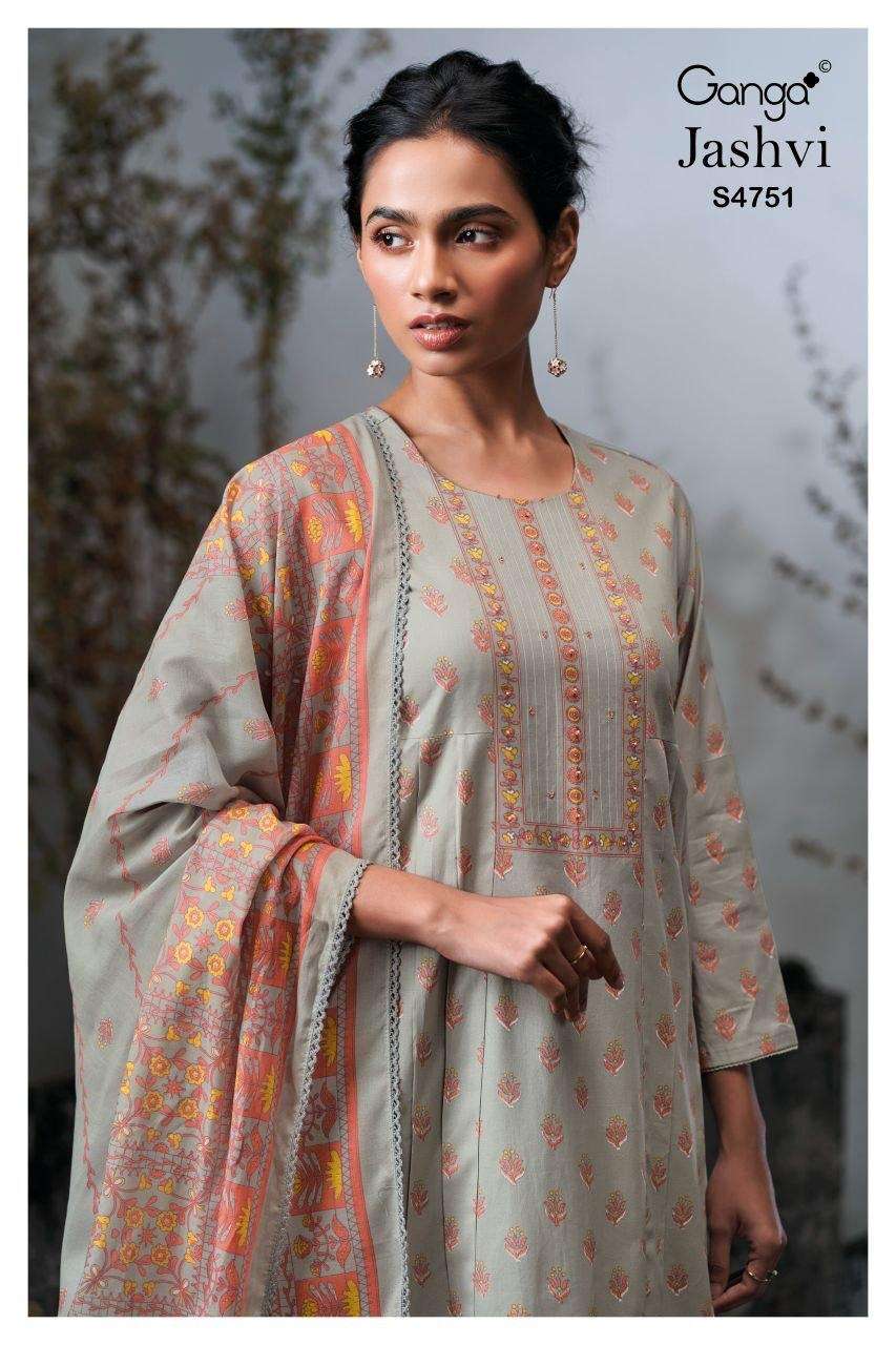 GANGA JASHVI 4751 COTTON PRINTED WITH HAND WORK SALWAR KAMEE...