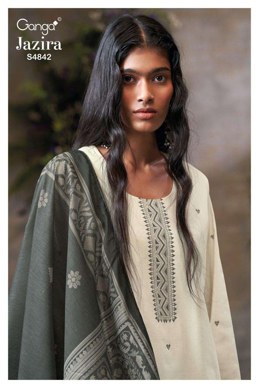 GANGA JAZIRA 4842 COTTON PRINTED WITH HAND WORK SUIT FOR LAD...
