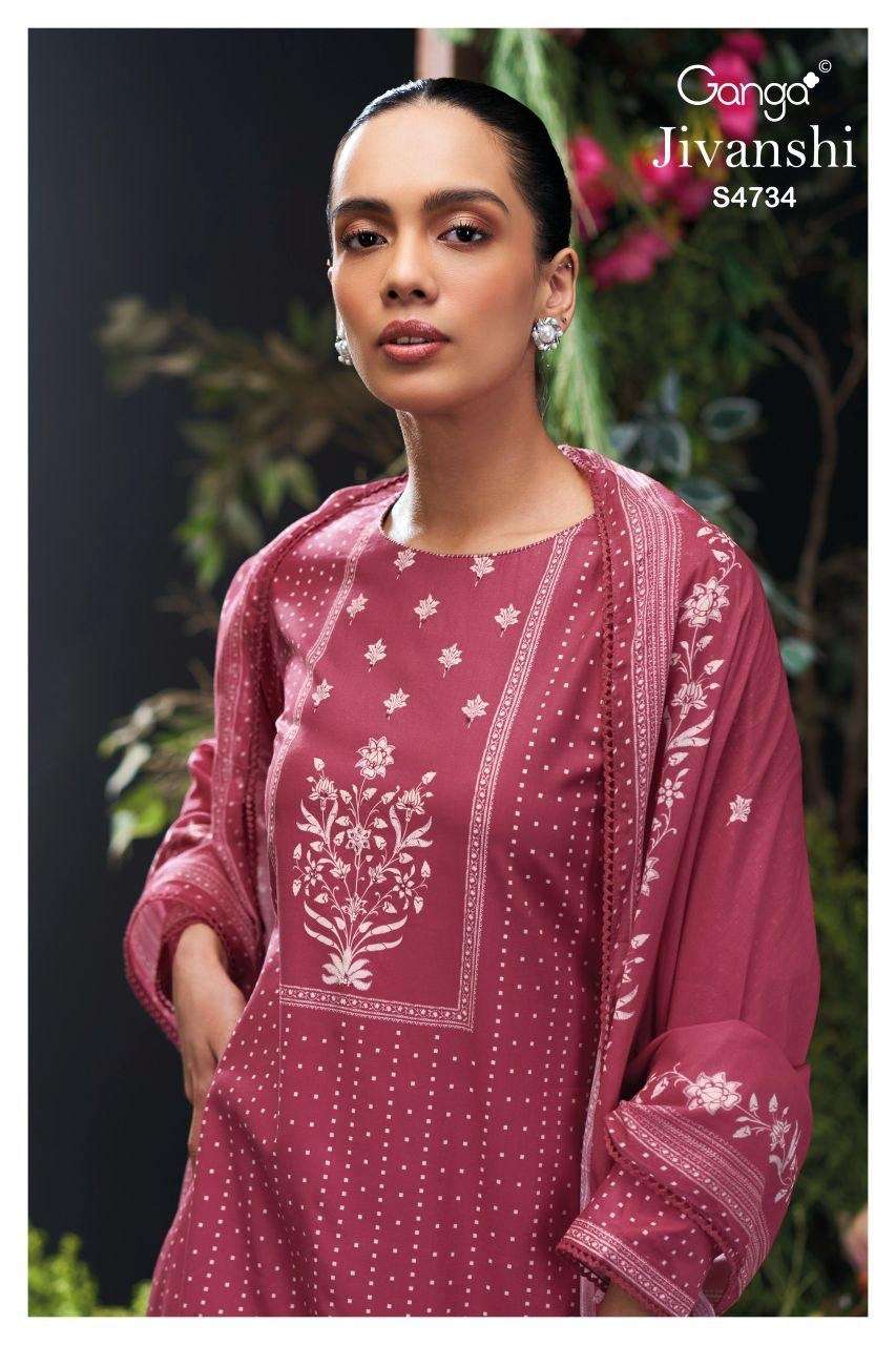 GANGA JIVANSHI 4734 COTTON PRINTED WITH HAND WORK SUIT FEMAL...