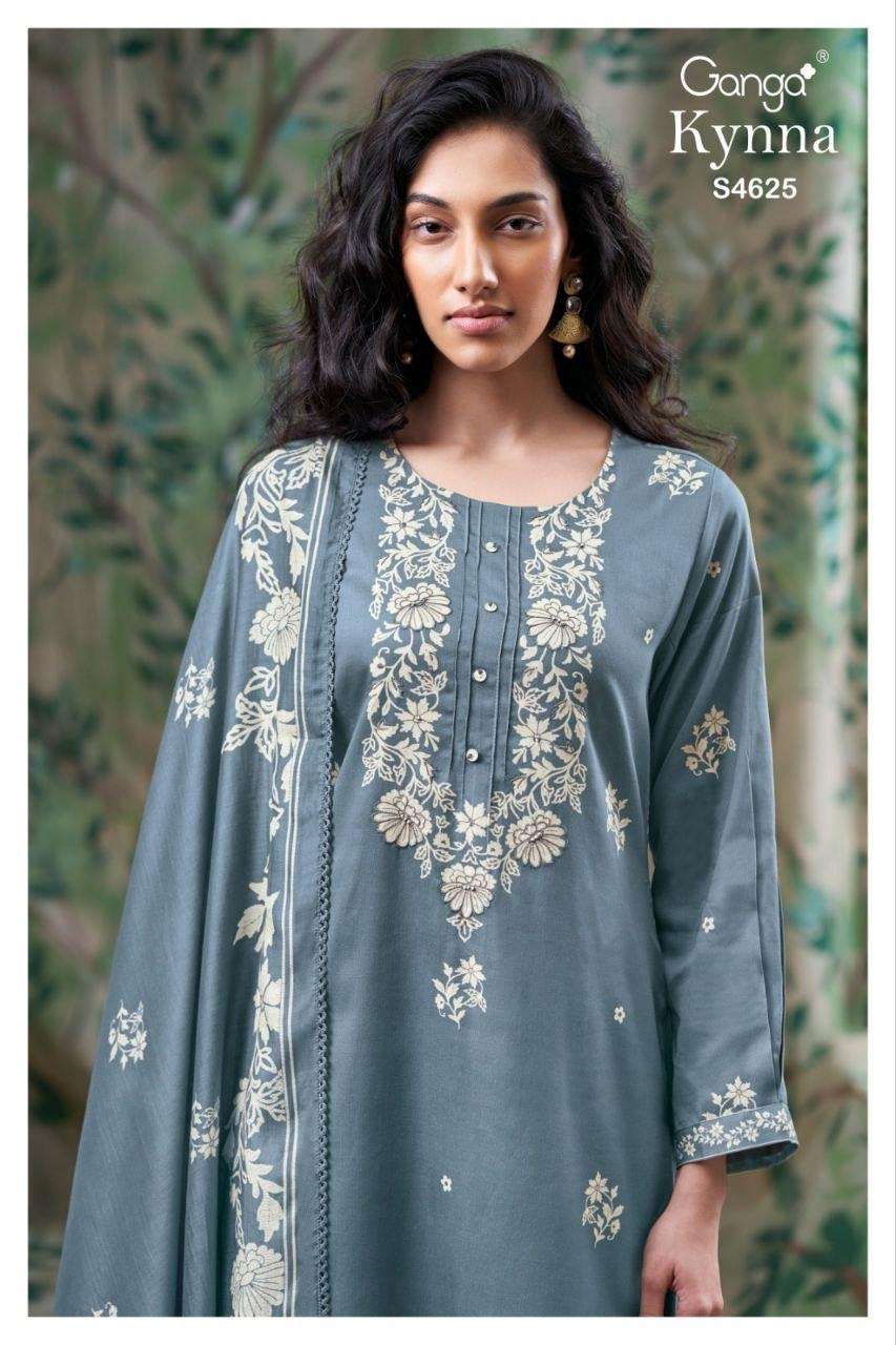 GANGA KYNNA 4625 COTTON PRINTED WITH HAND EMBROIDERY SUIT FE...