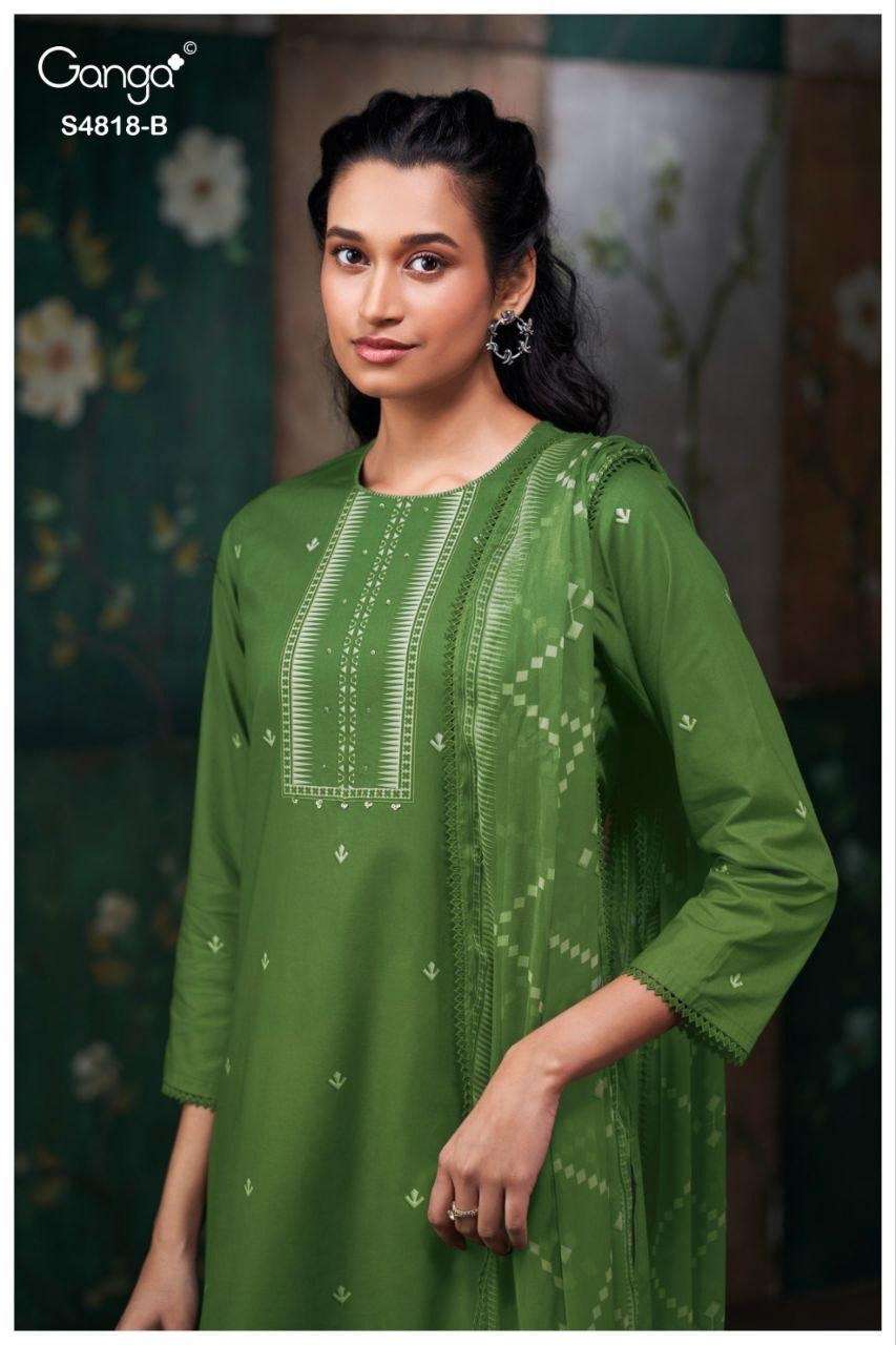 GANGA NAYANSHI 4818 PREMIUM COTTON PRINTED SCHIFFLI WORK SAL...