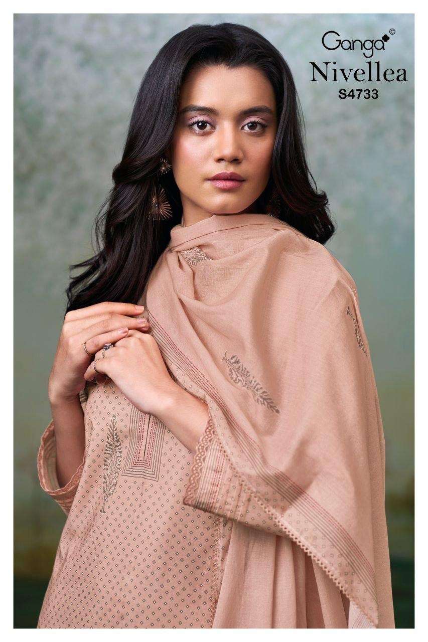 GANGA NIVELLEA 4733 COTTON PRINTED WITH HAND WORK 3 PIECE SU...