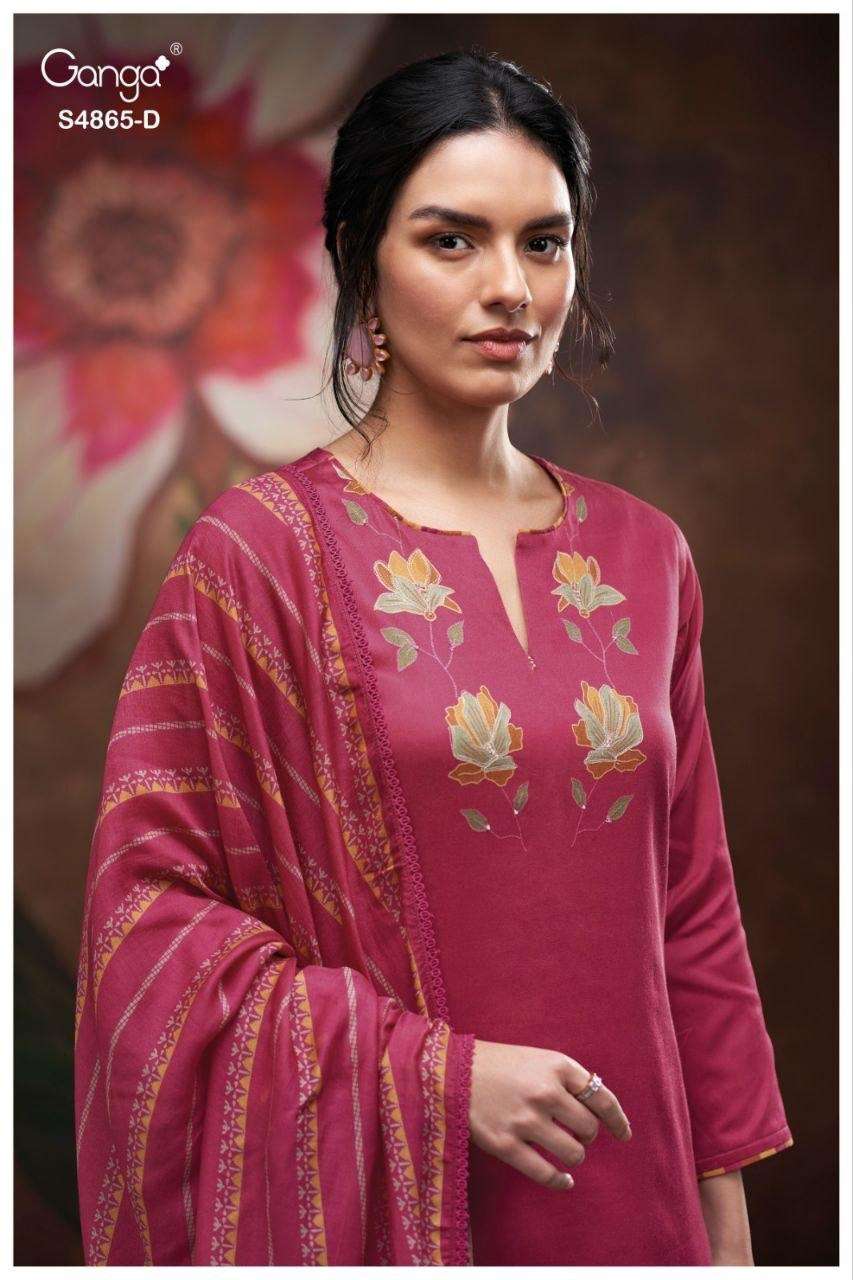 GANGA PRATIKA 4865 COTTON PRINTED WITH HAND EMBROIDERY SALWA...