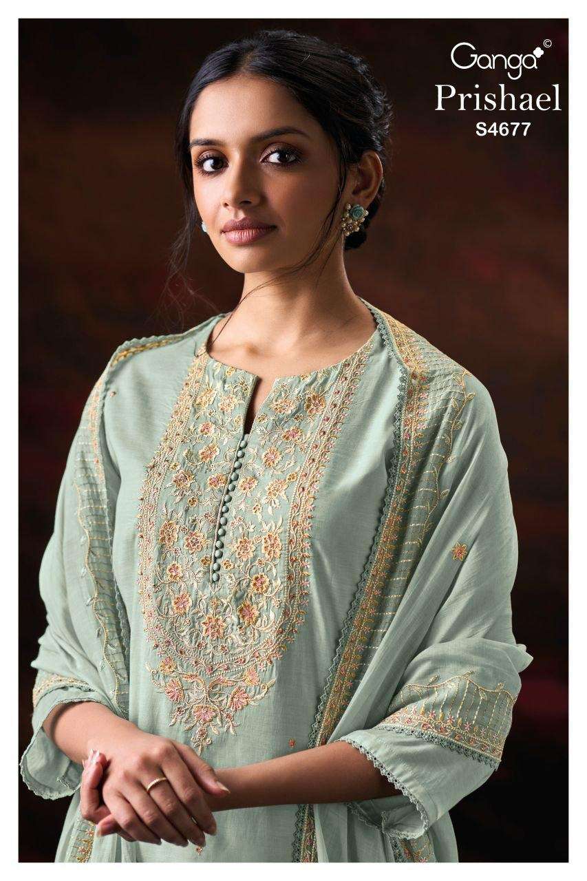 GANGA PRISHAEL 4677 SOLID COLOR WITH EMBROIDERY SALWAR KAMEE...