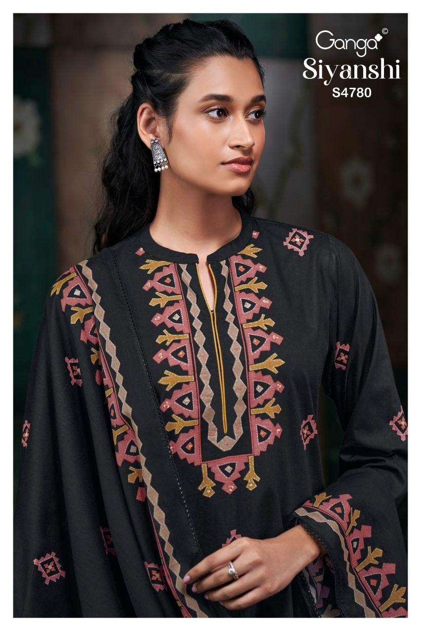 GANGA SIYANSHI 4780 PREMIUM COTTON PRINTED WITH HAND WORK SA...