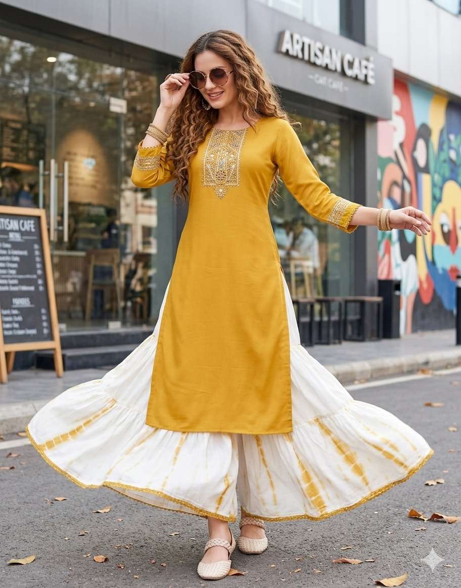 GHOOMER TREND SOUTH LOOK COTTON KURTI PALAZZO FOR WOMEN REGU...