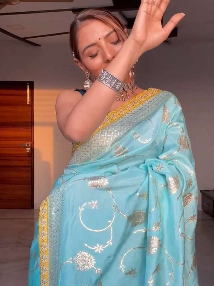 gorgeous and elegant sky blue colour Banarasi Soft and pure ...