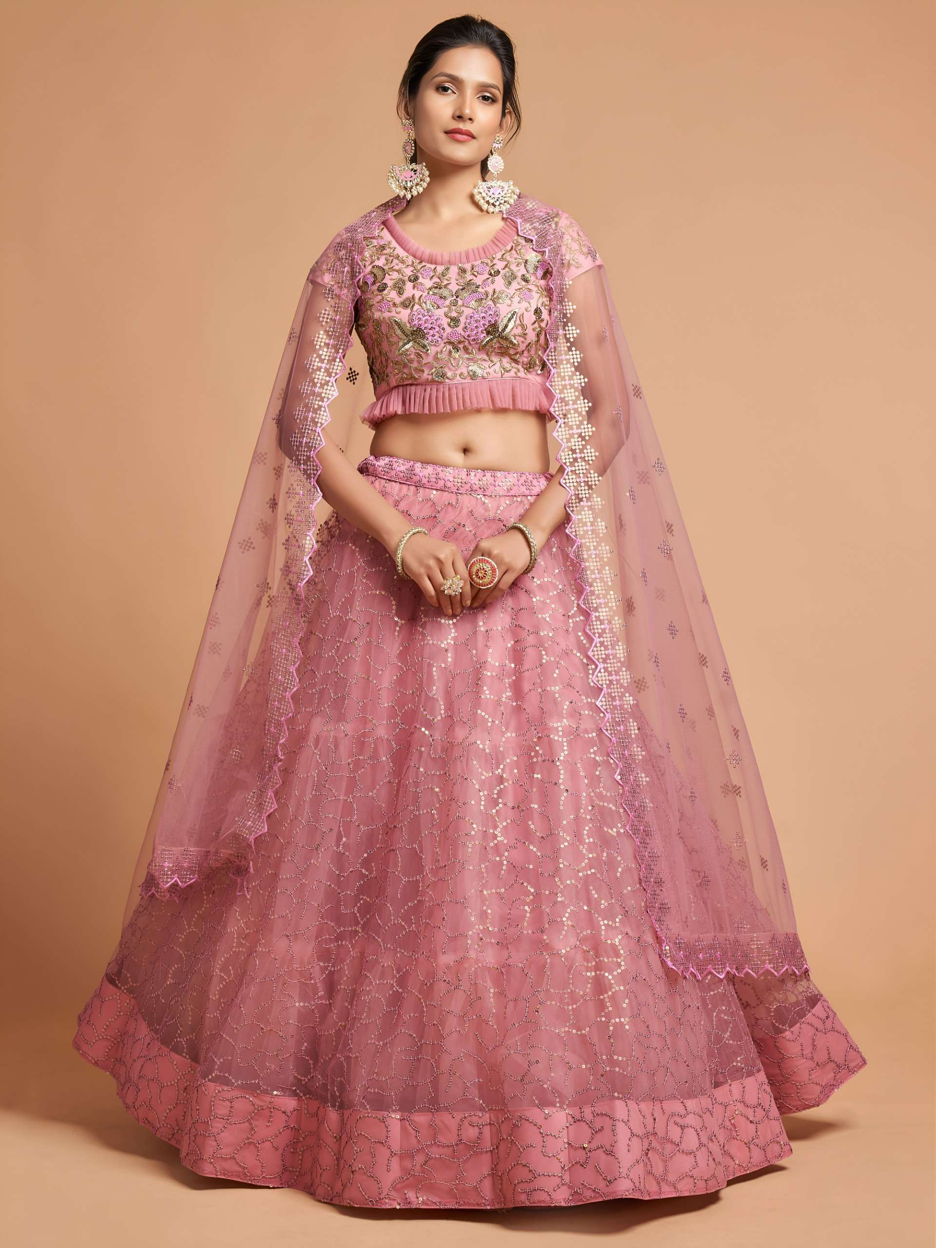 Graceful and Elegant pink colour with beautiful Soft Net fab...