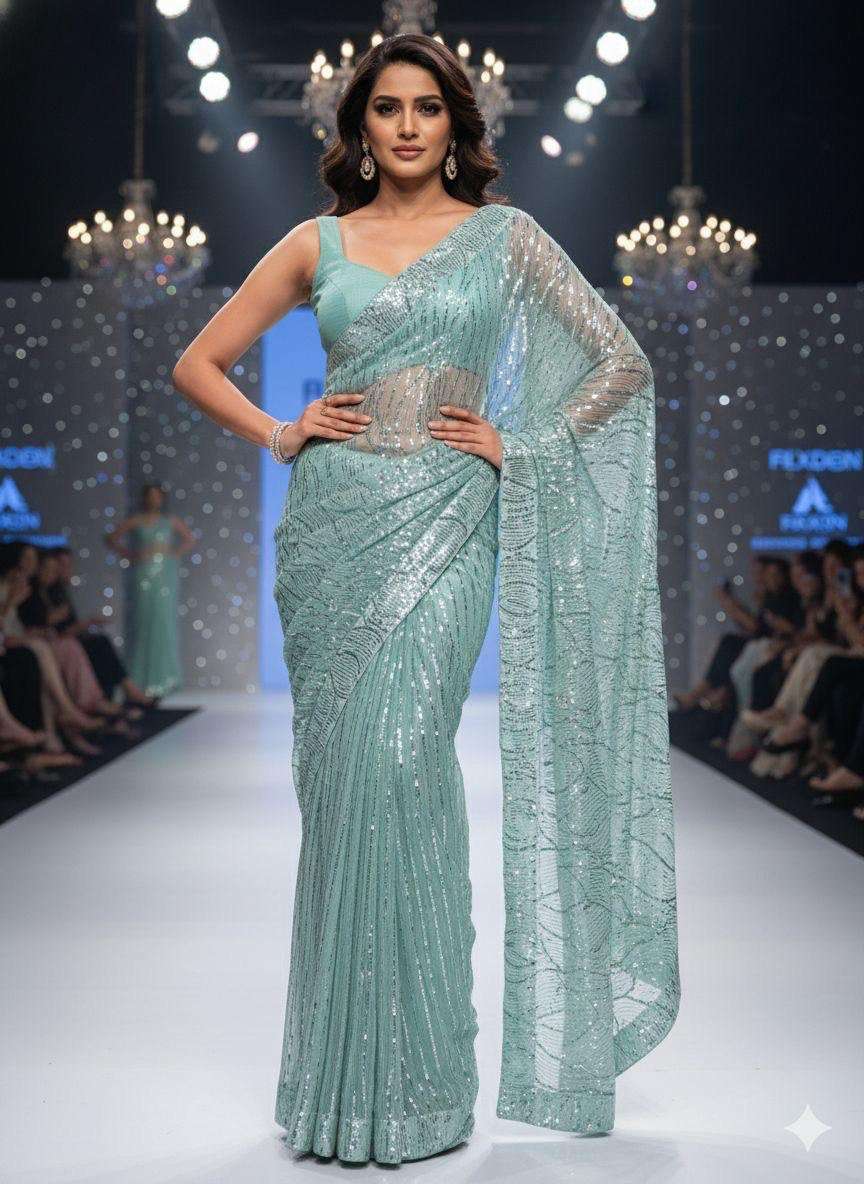 HALF HALF SAREE FANCY AND SHINY ELEGANT FABRIC PARTY WEAR SA...