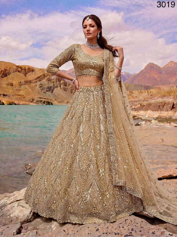Heavy net fancy fabric The Intricate Gold colour  Work and T...