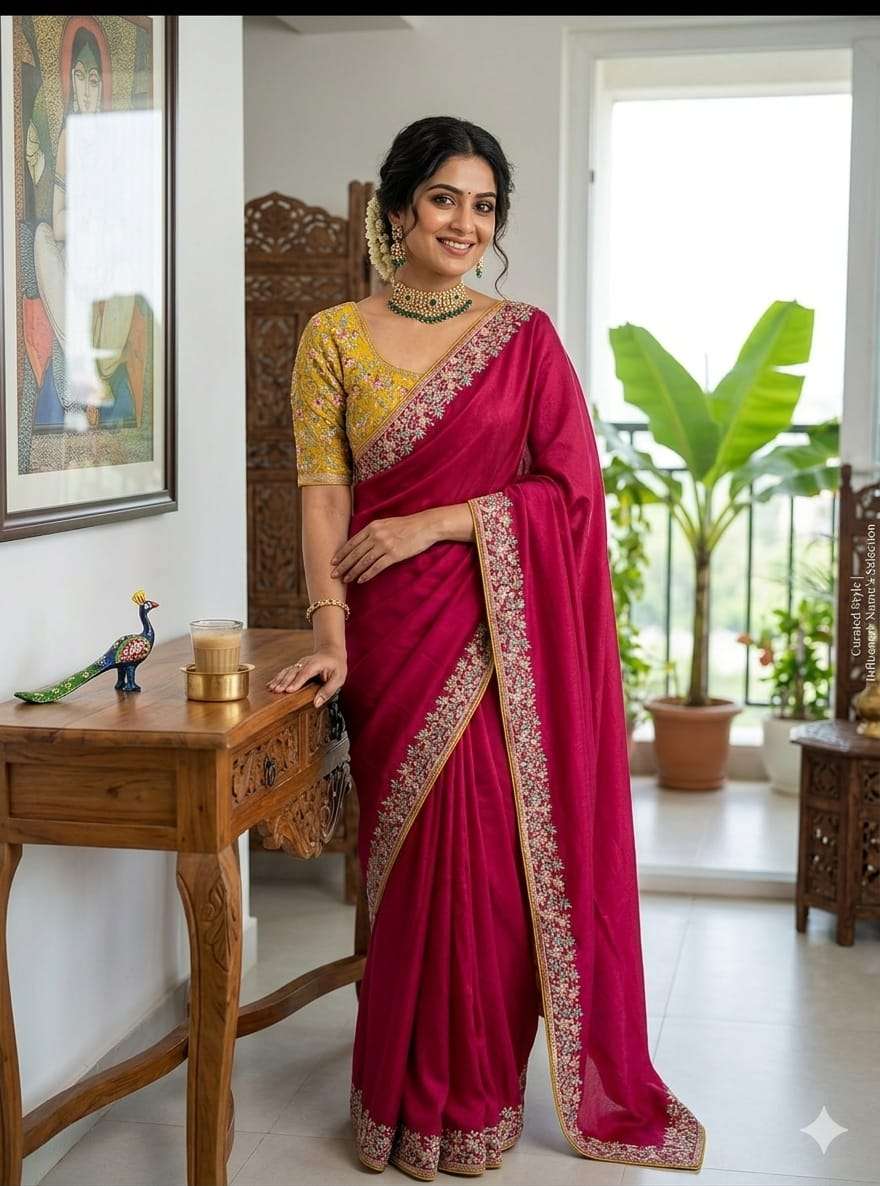 Heavy Rangoli silk fabric soft material with fancy Embroider...
