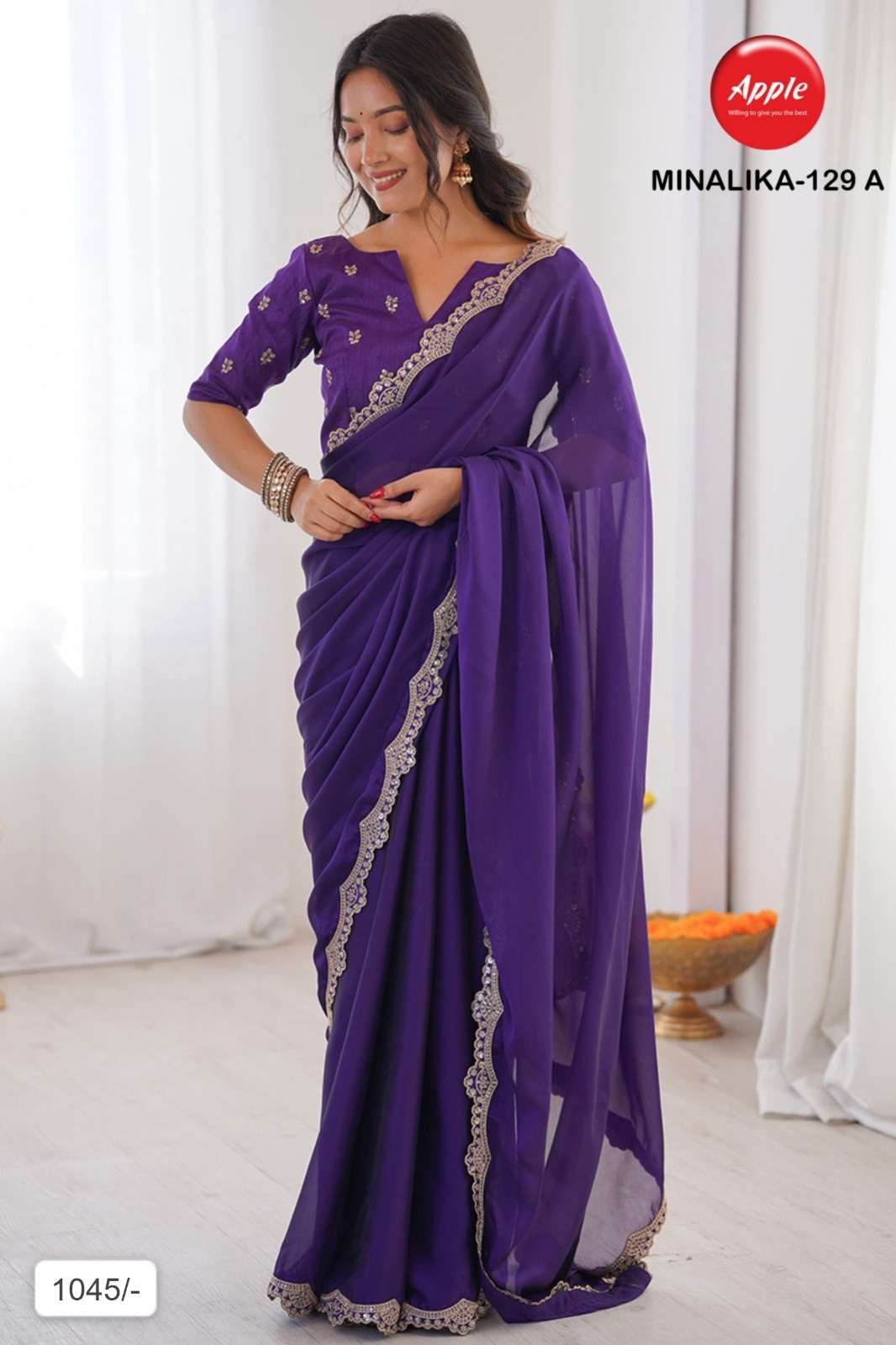 ICONIC APPLE MINALIKA 129 PURE AND SOFT GERRGETTE SILK FABRI...