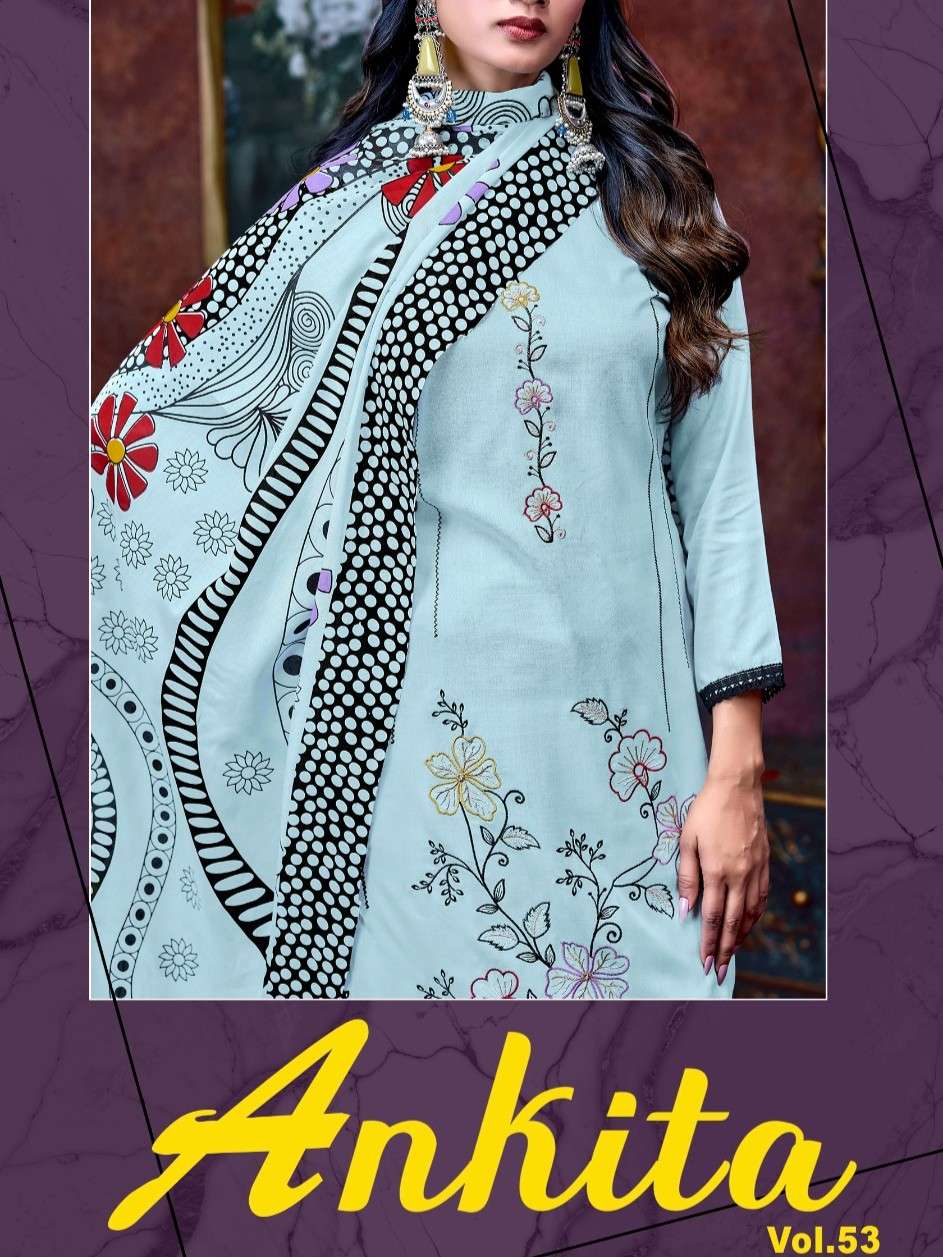 JAMATMAL ANKITA VOL 53 PREMIUM RAYON PRINT SALWAR SUIT AT UN...