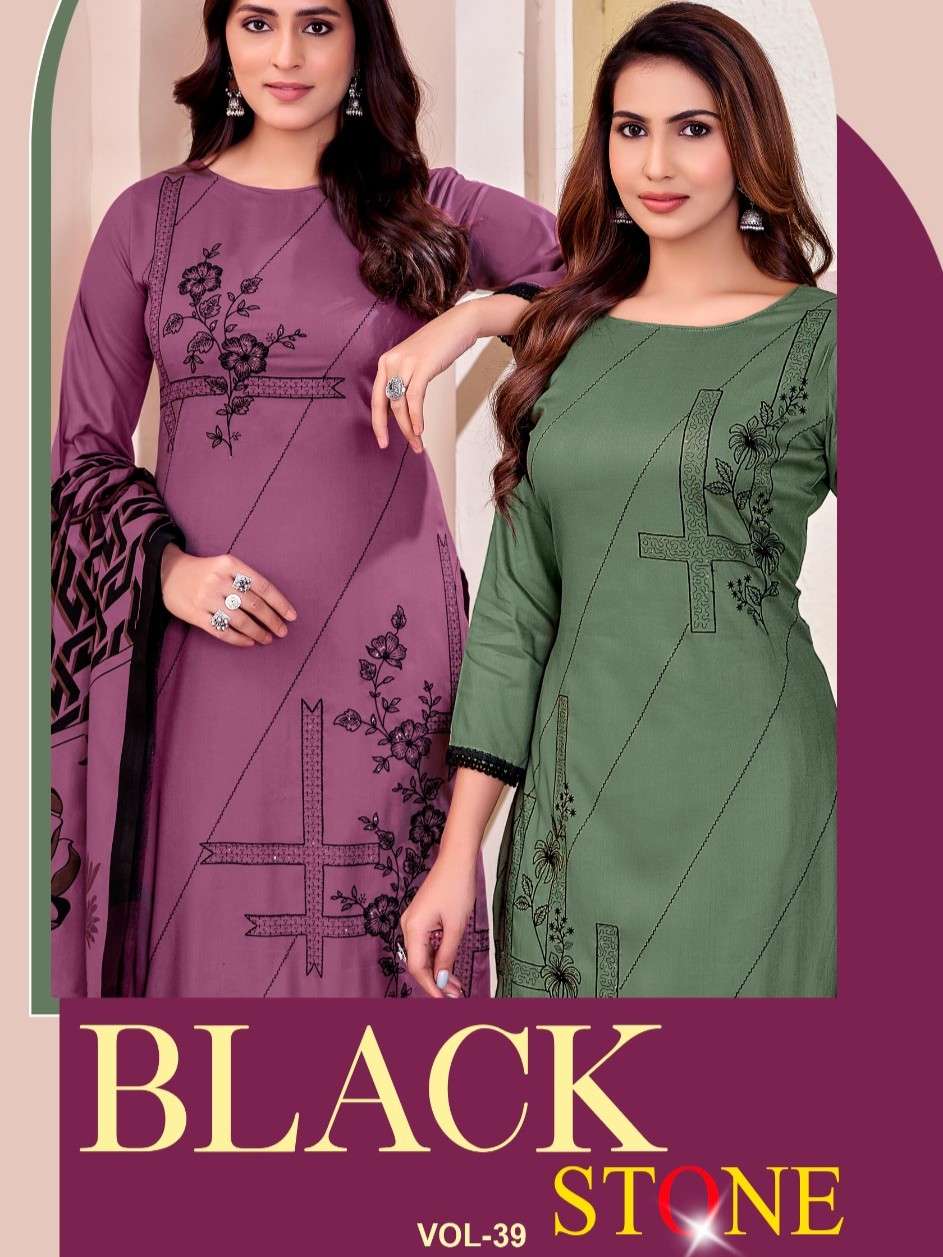 JAMATMAL BLACK STONE VOL 39 BRAND RAYON FABRIC WITH EMBROIDE...