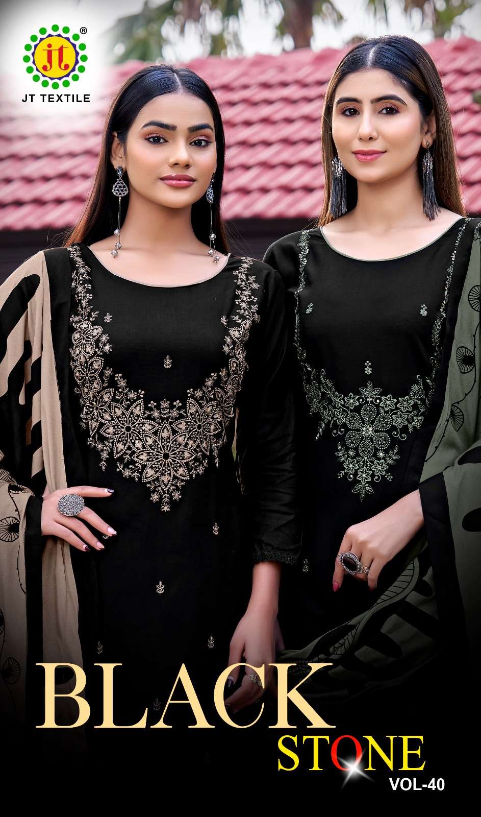 JAMATMAL BLACK STONE VOL 40 RAYON FABRIC BLACK SUIT TO MULTI...