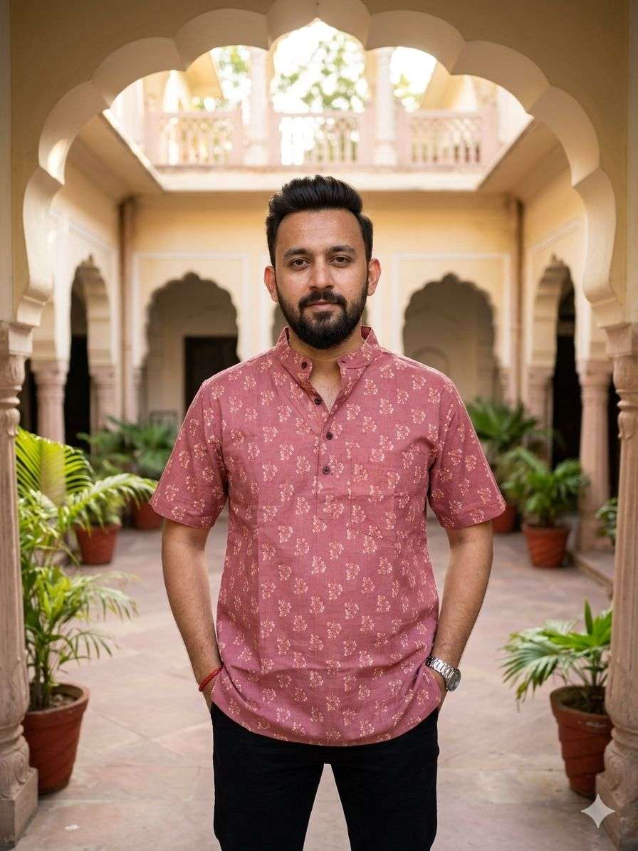 K 918 BRAND SIZE COTTON MENS HALF SLEEVE SHORT KURTA COLLECT...