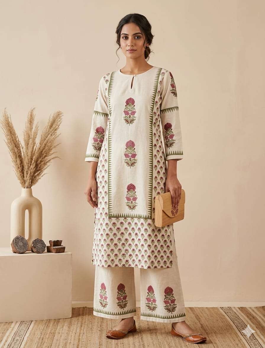 K 957 FLEX HAND BLOCK PRINTED LONG CO ORD SETS TREND WOMEN M...