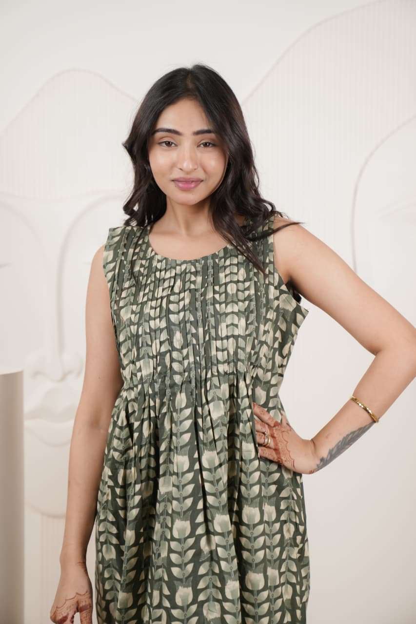 K 968 COTTON PURE 60 PLATTING FROCK GIRL POCKET KURTI FASHIO...