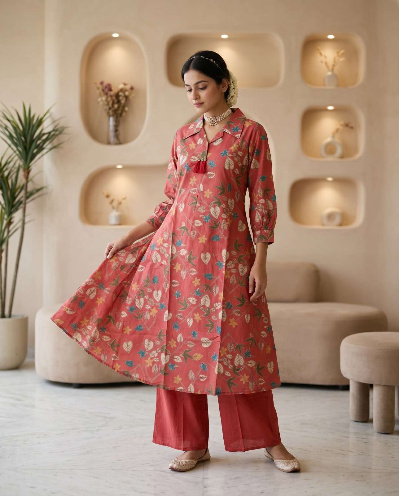 K 993 PORTIAN COTTON PRINT KURTI PALAZZO DAILY WEAR OFFICE A...