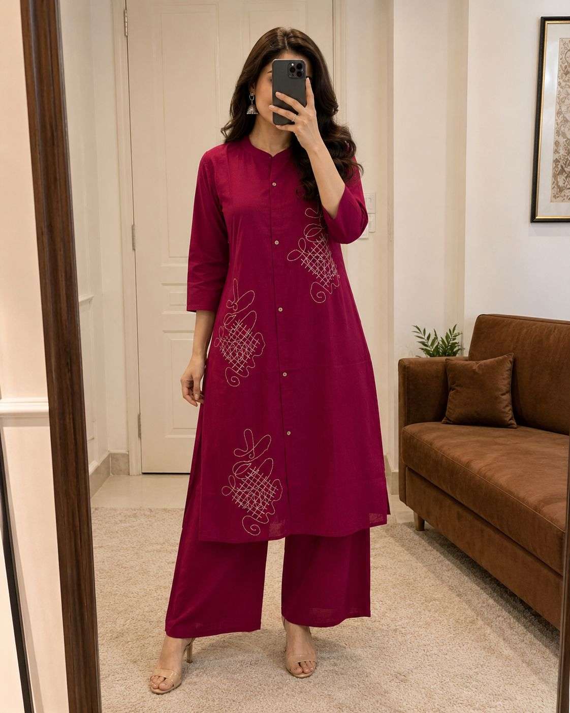 K 995 MUL COTTON READYMADE KURTI PALAZZO SET WOMEN TREND SHO...