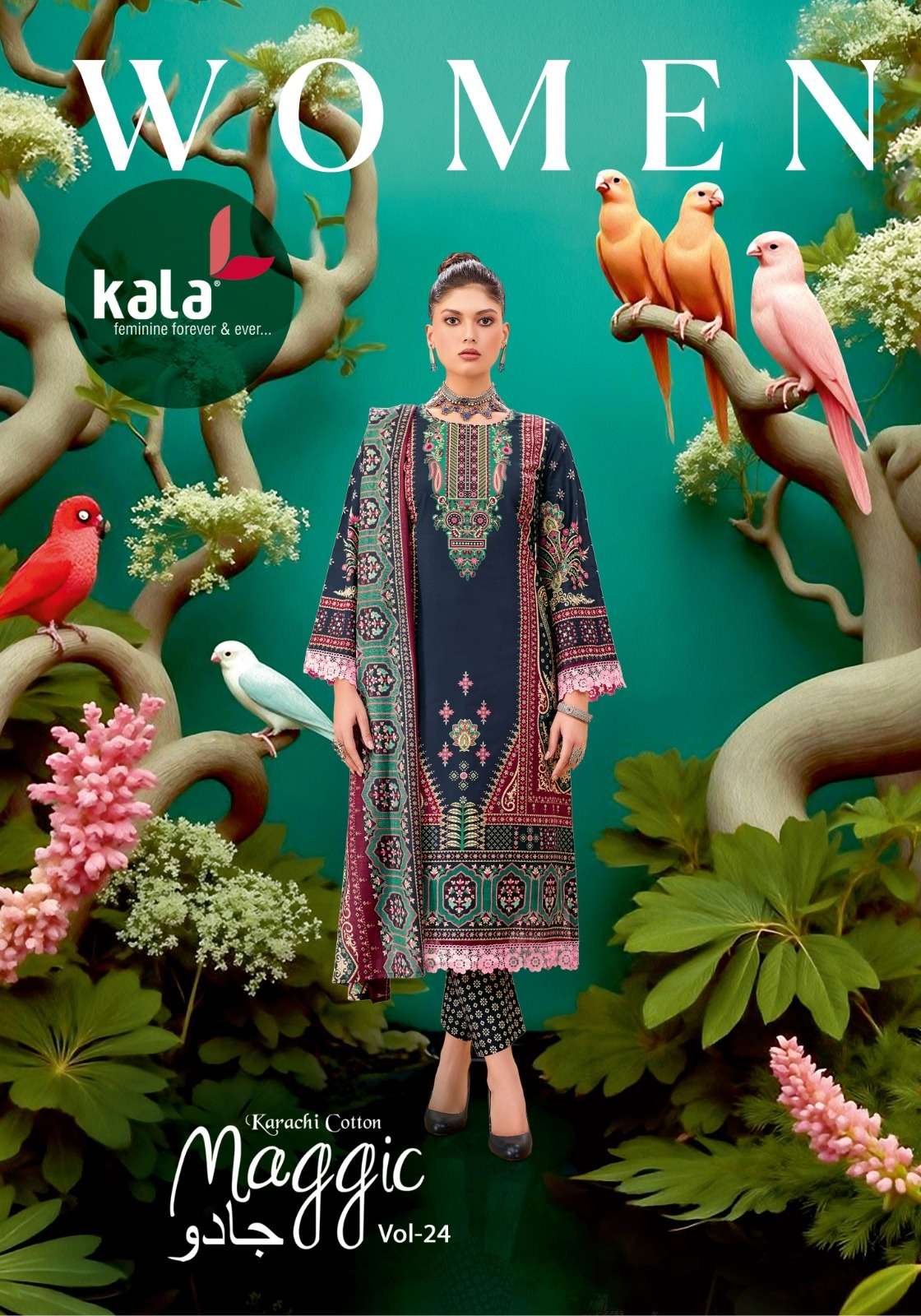 KALA MAGIC VOL 24 PAKISTAN READYMADE COTTON 3 PIECE SUIT COL...
