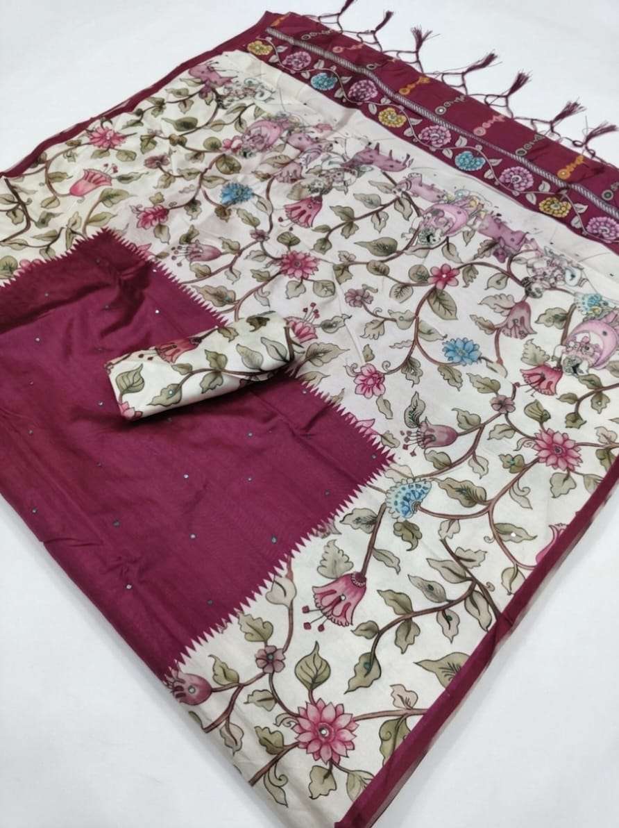  Kalamkari 01 Tussar fancy fabric with Mirror work and beaut...