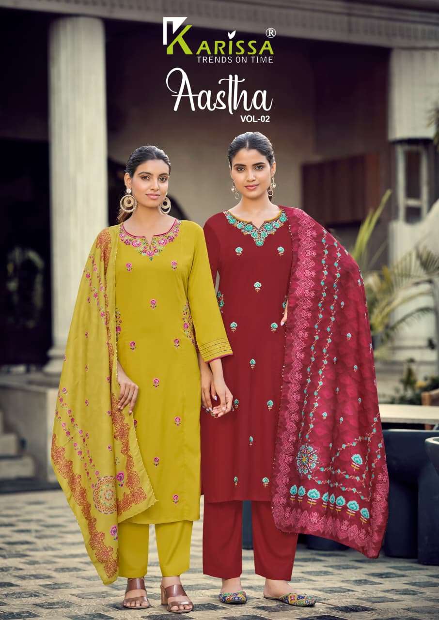 KARISSA AASTHA VOL 2 PREMIUM RAYON FABRIC SALWAR KAMEEZ COLL...