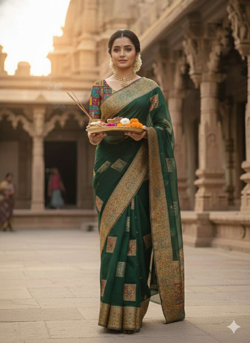 KASHMIRA PASHMINA BANARASI SOFT SILK FANCY FABRIC SAREE RESE...