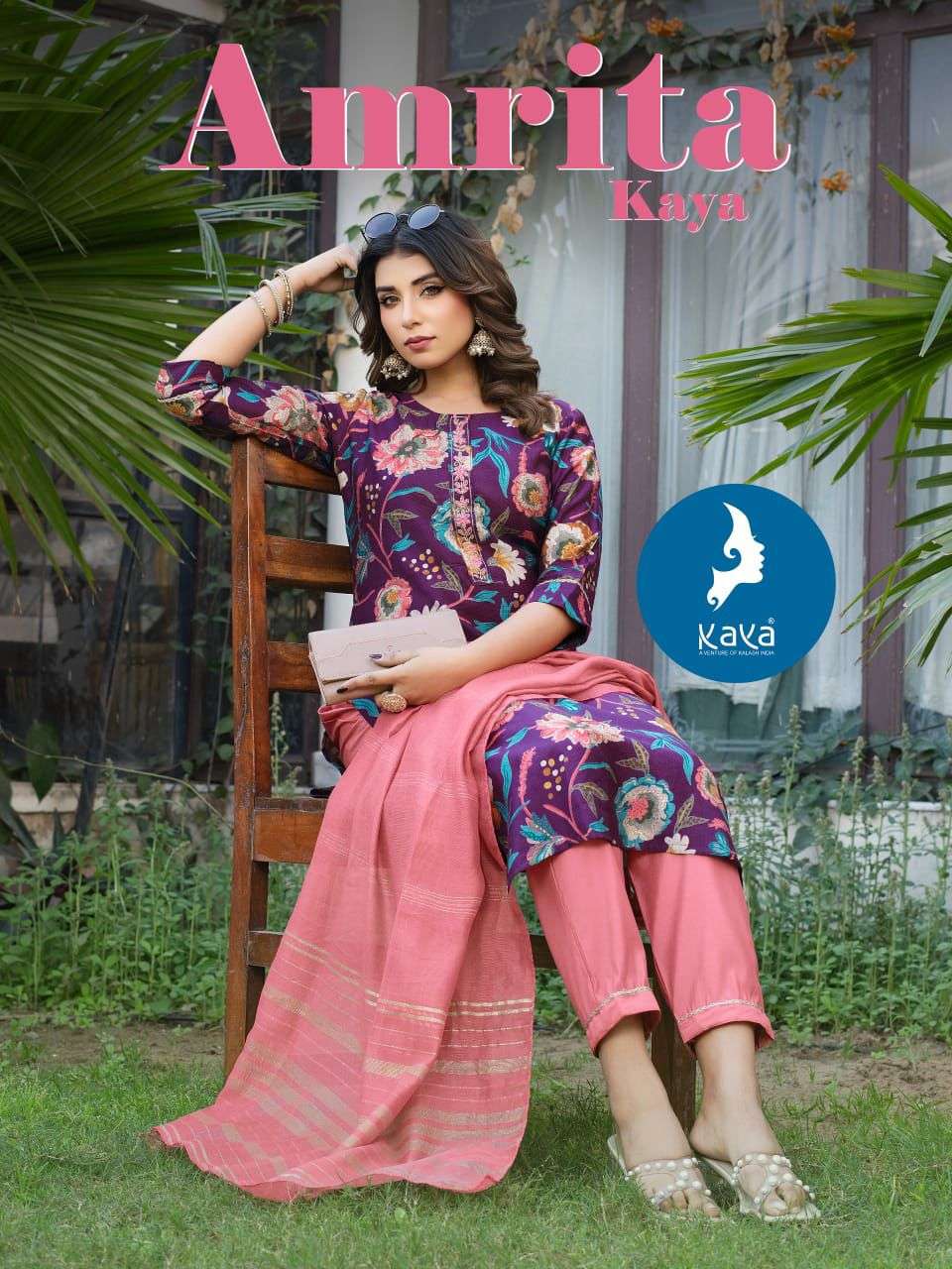 KAYA KURTI AMRITA VERTICAN PRINTS 3 PIECE STREIGHT  CUT CONC...