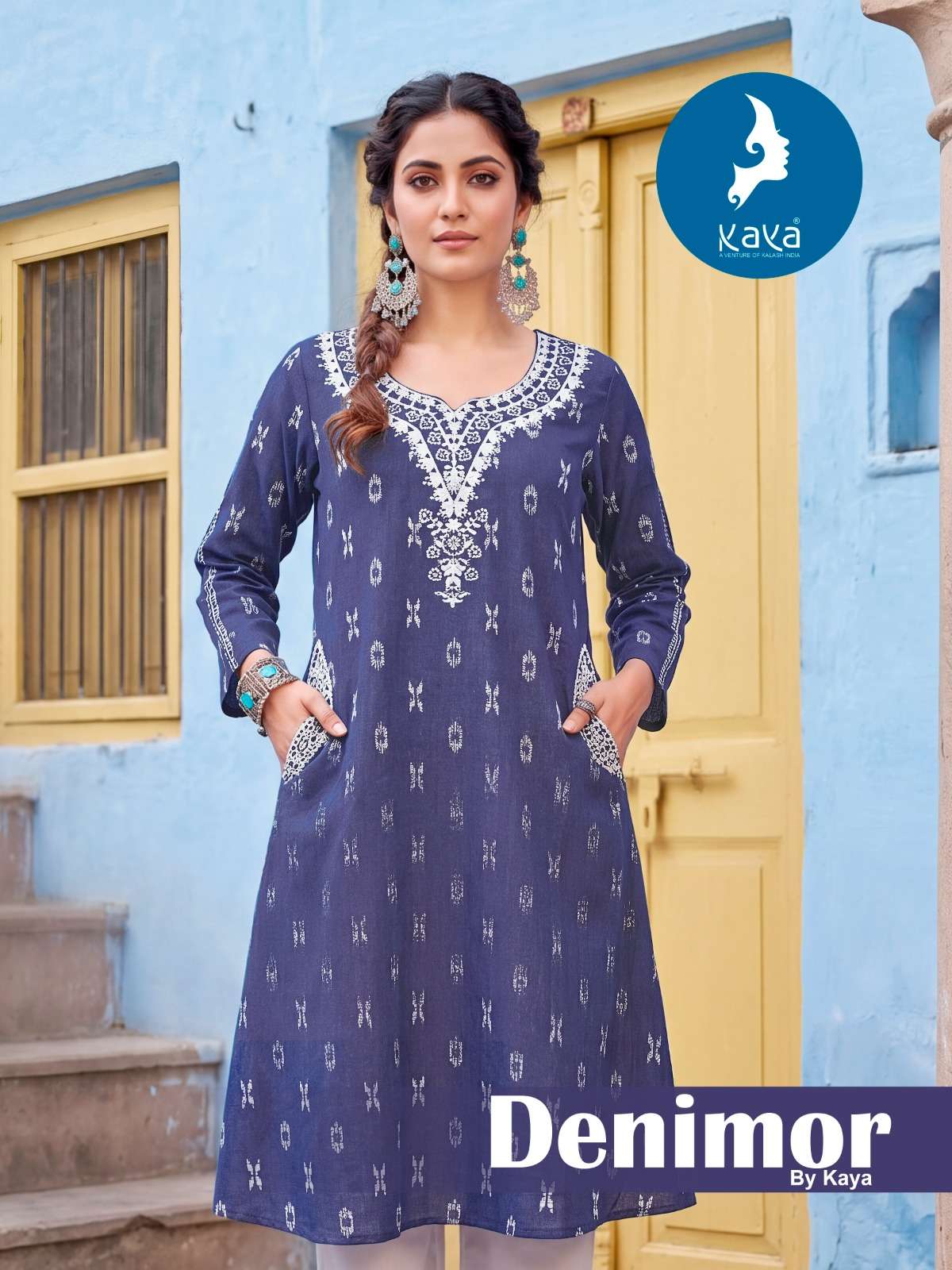KAYA KURTI DENIMOR DENIM DOBBY 2 PIECE ANARKALI CONCEPT KURT...