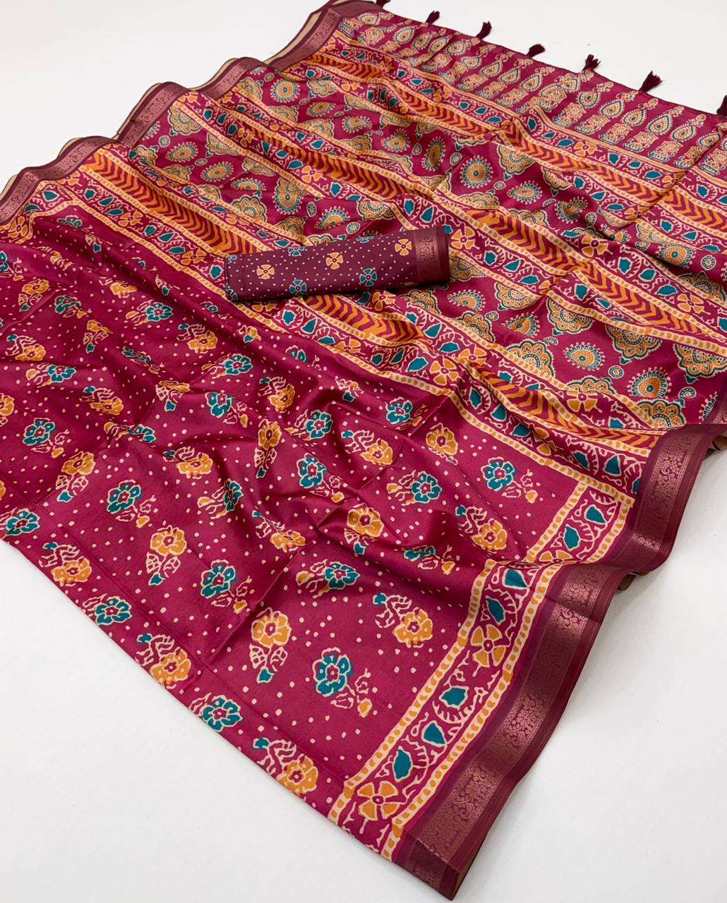 Kazari Series Prishya Silky fancy Fabric with beautiful Ajra...