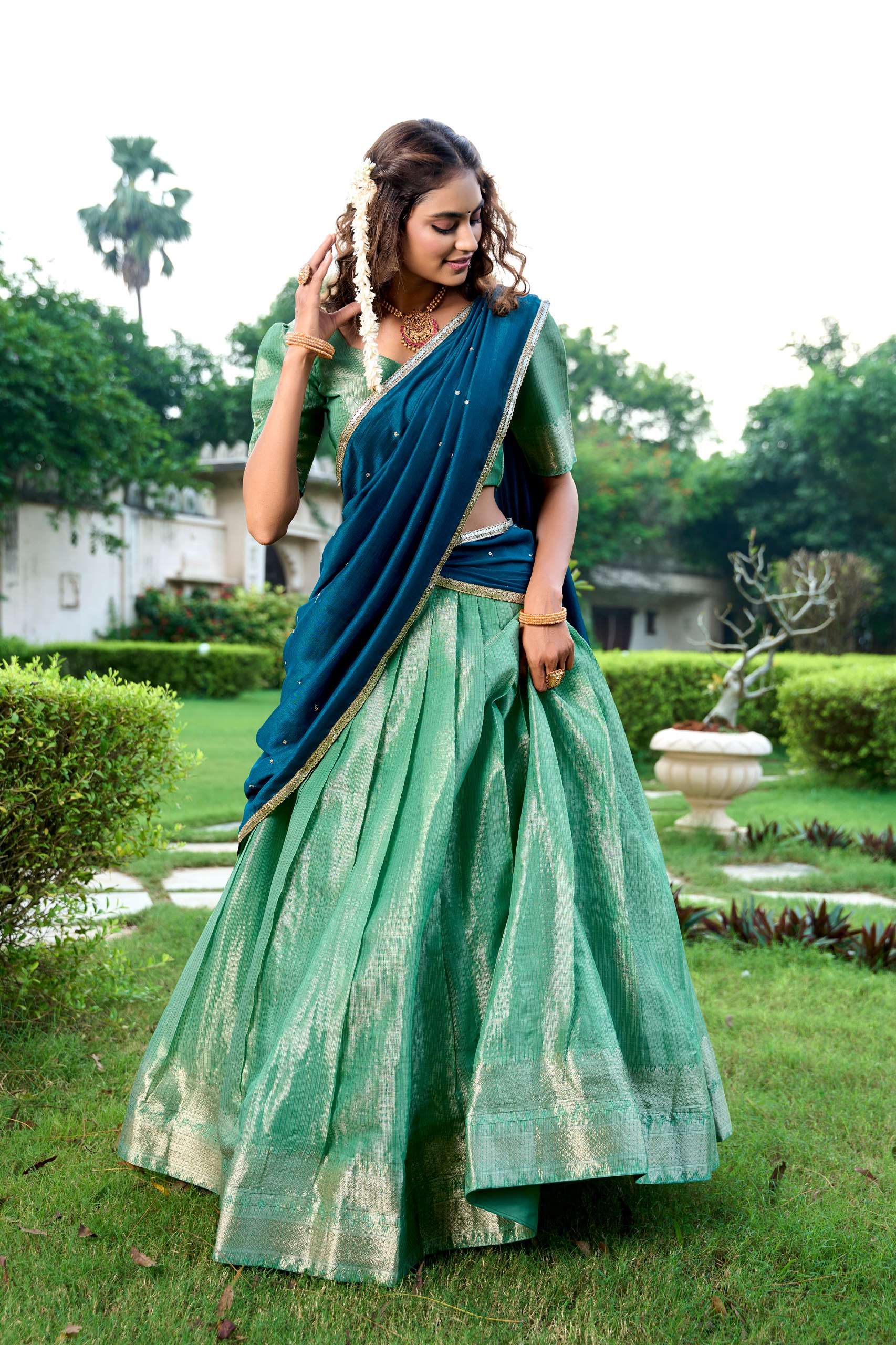 Kesariya beautiful South’s finest weave Kanchipuram fabric...