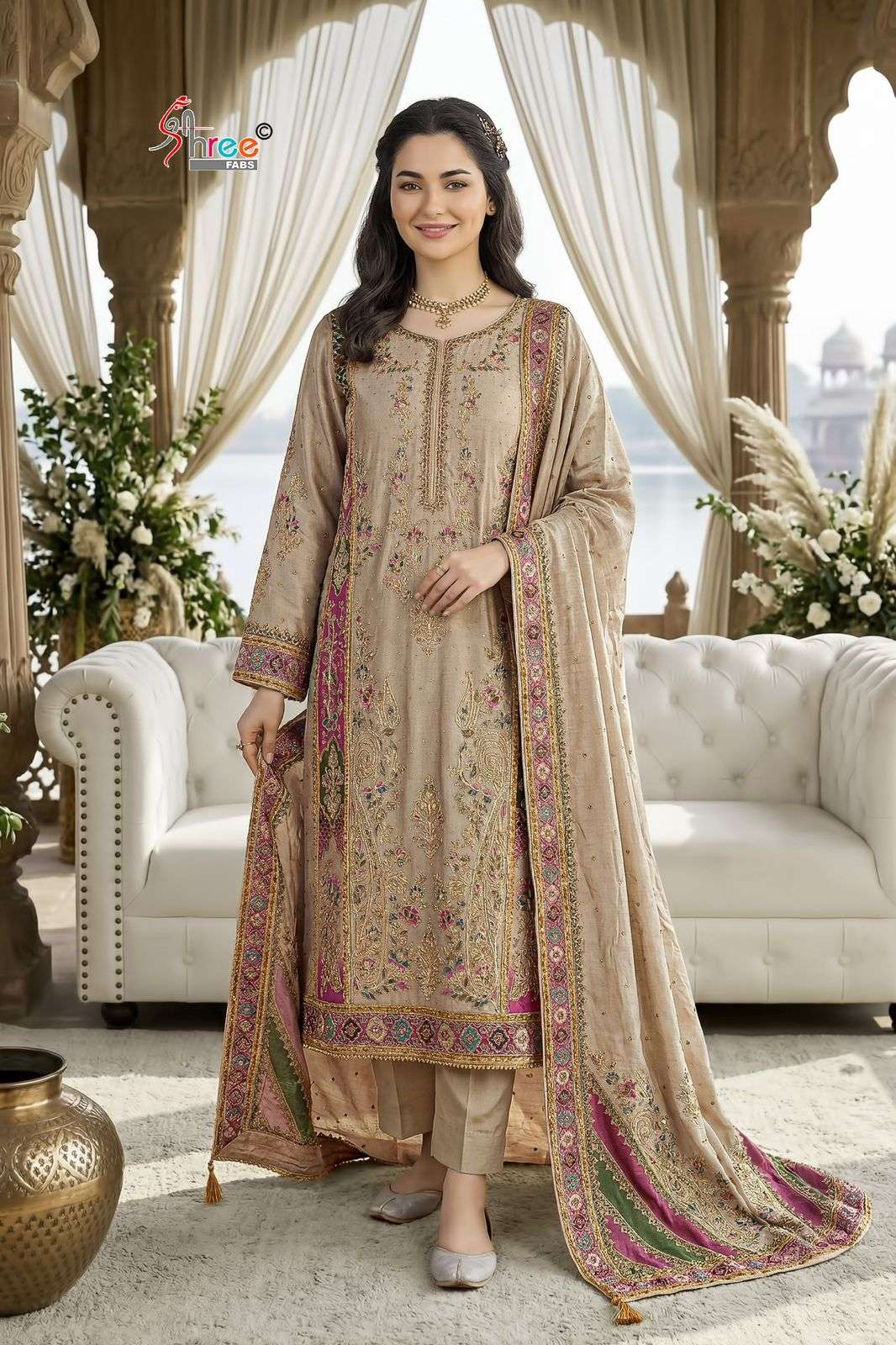 KT 351 VISCOSE MASLIN MULTI PRINT SALWAR SUIT FOR UNSTITCH P...