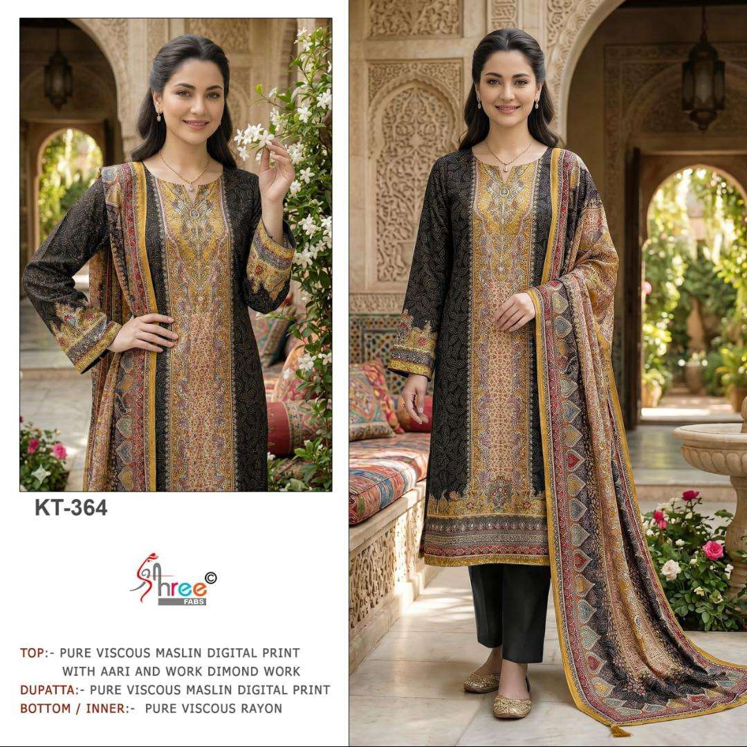 KT 364 VISCOSE MUSLIN DESIGNER SALWAR SUIT FANCY FESTIVAL BE...