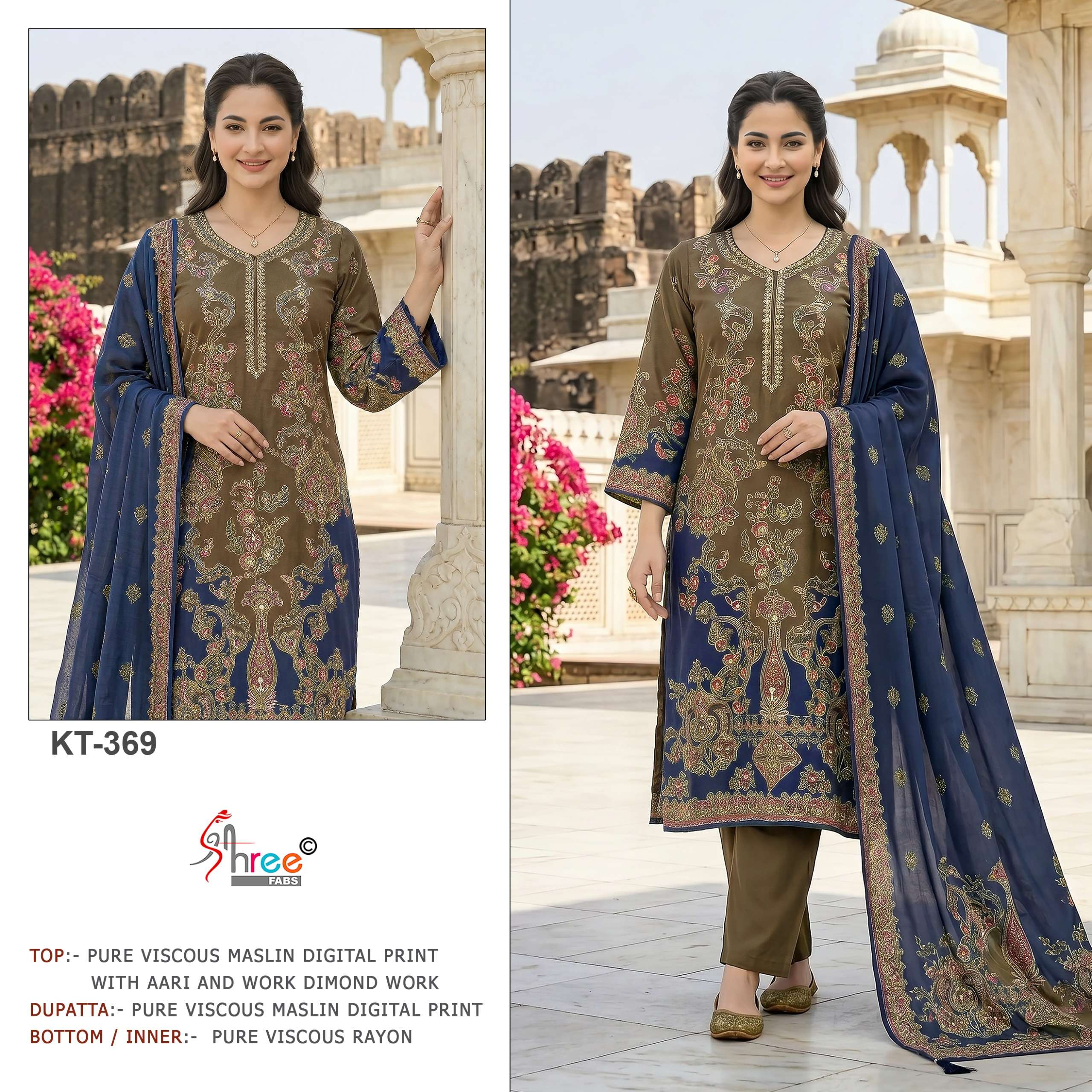 KT 369 VISCOSE MASLIN DIGITAL PRINT SALWAR KAMEEZ FESTIVAL S...