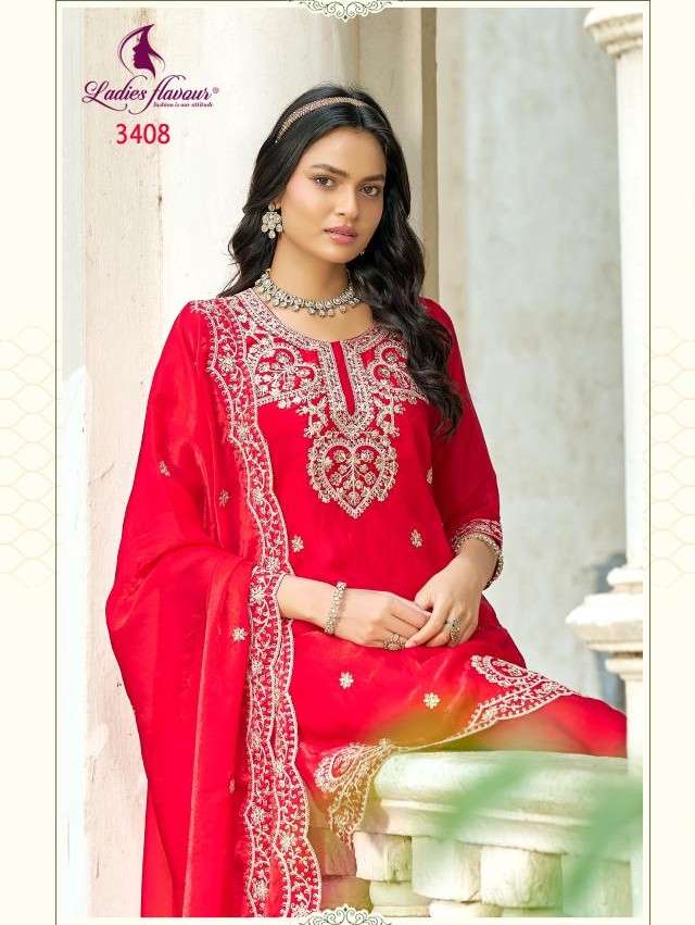 LADIES FLAVOUR 3408 TO 3410 FANCY SATIN EMBROIDERY PALAZZO S...
