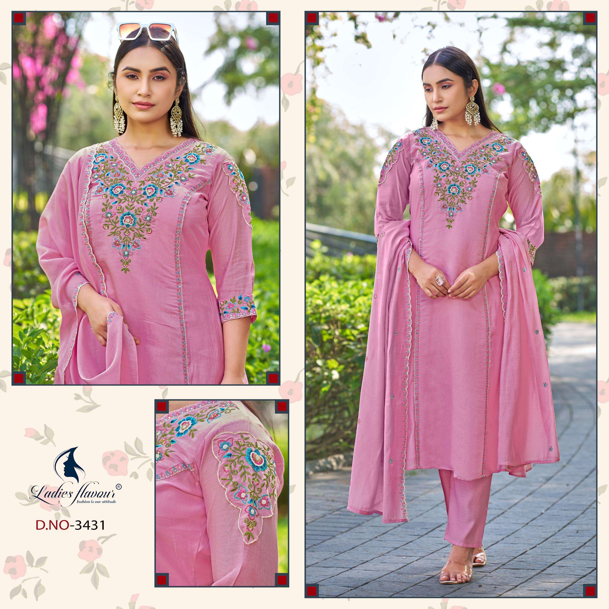 LADIES FLAVOUR 3430 TO 3431 MULL CHANDERI EMBROIDERY SUIT TO...