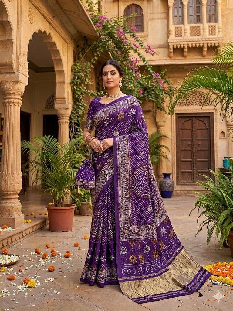 Lagdi Patta Saree New and classic Pure Gajji Silk Bandhani S...
