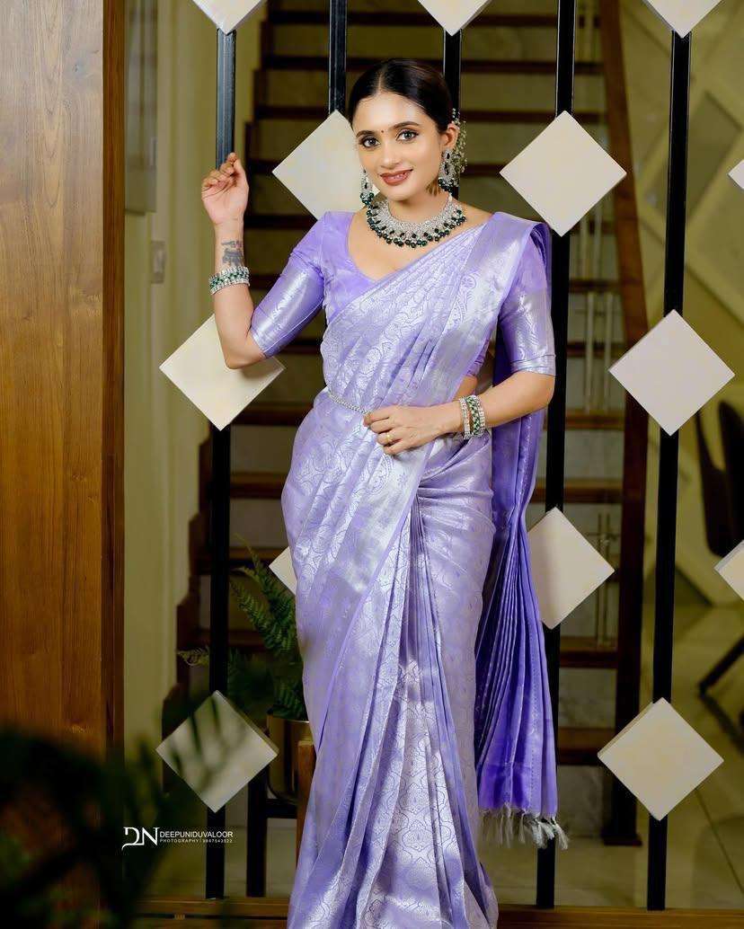 lavender colour Banarasi Soft Silk fancy fabric with classic...