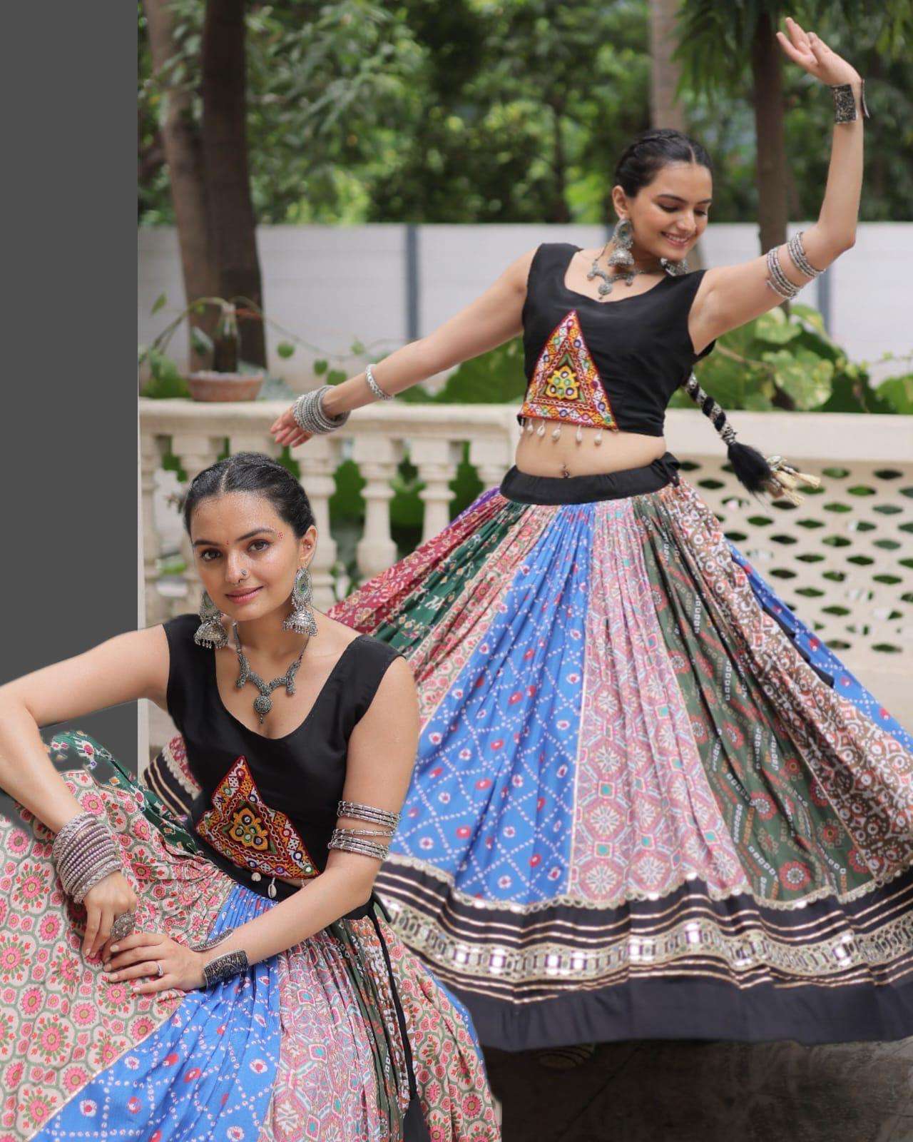 LW 7136 BRANDED COTTON PRINTED GUJARATI NAVRATRI LEHENGA CHO...