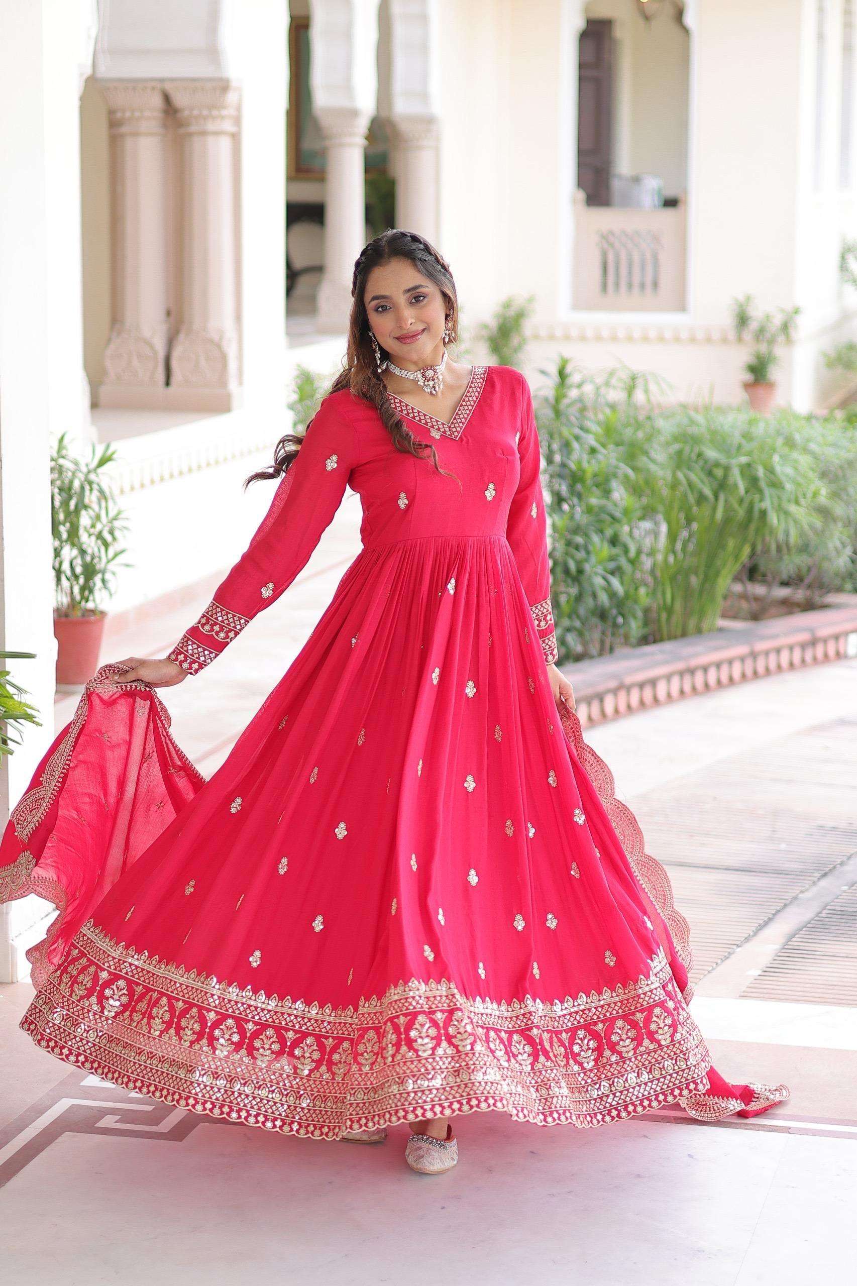 LW 9281 VICHITRA SILK HEAVY SEQUENCE RED GOWN DUPATTA SET PA...