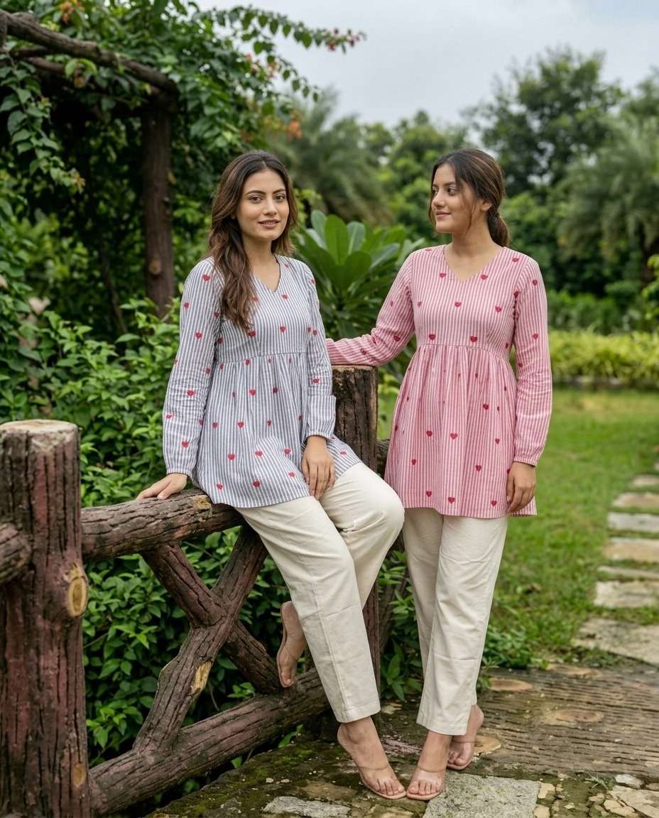LW 9337 WESTERN TREND LOOK COTTON TOP PANT SET FOR GIRL OFFI...