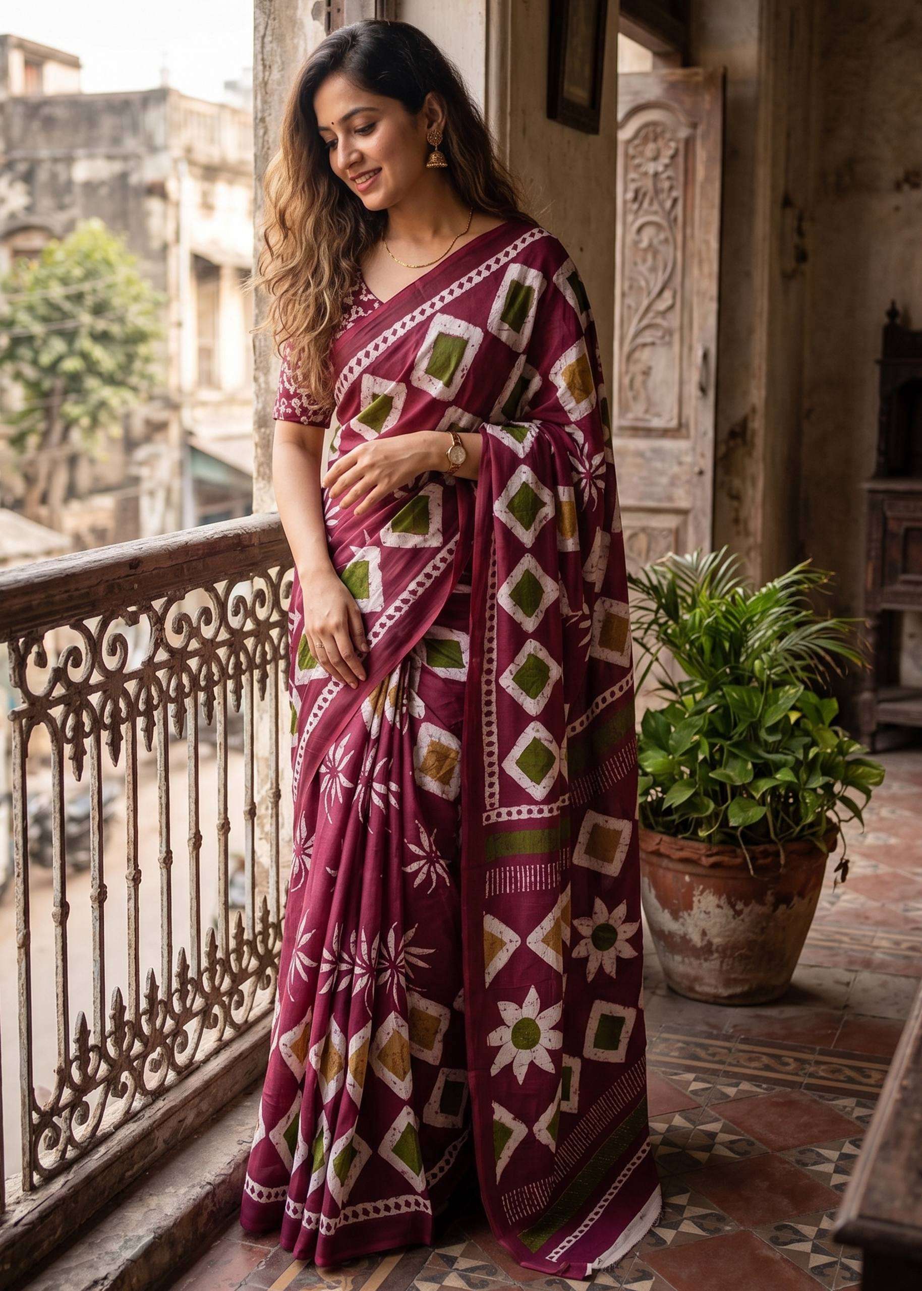 mulmul and Cotton mix fabric with beautiful Batik Handmade p...