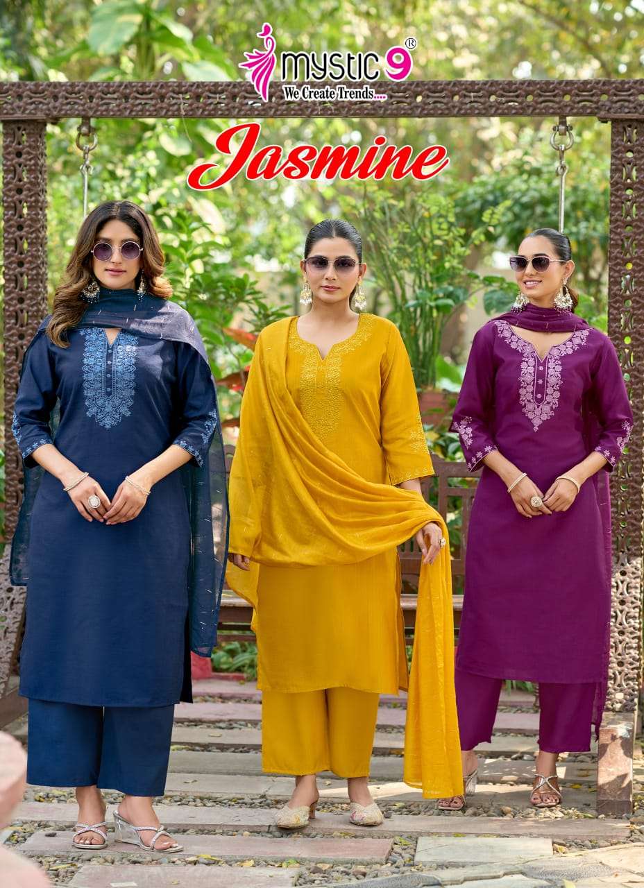 MYSTIC 9 JASMINE VOL 1 DYED STRAIGHT CUT CATALOGUE SALWAR SU...
