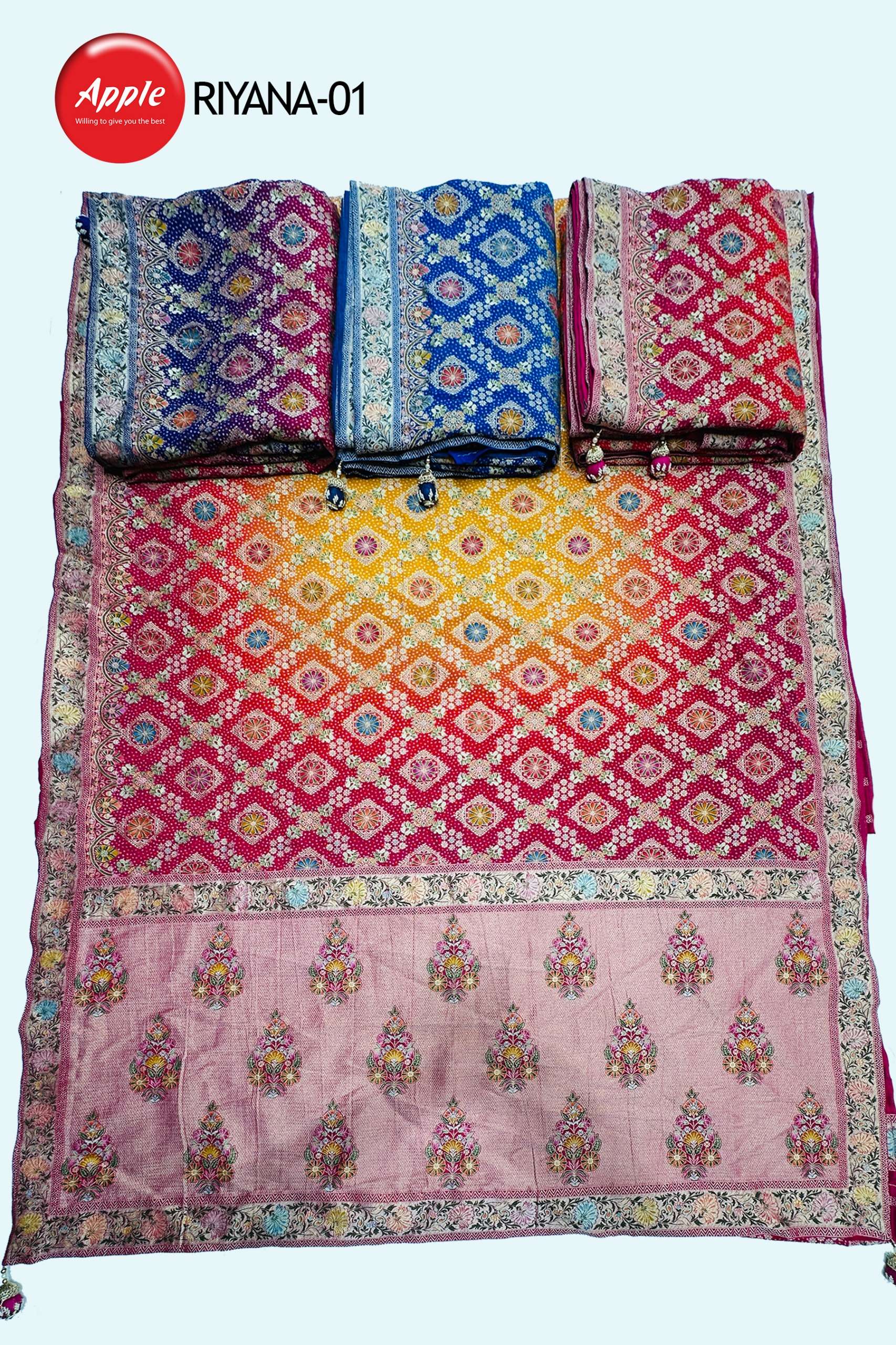 NEW APPLE RIYANA 01 2 3 4  PURE AND COLOURING GORGETTE FANCY...
