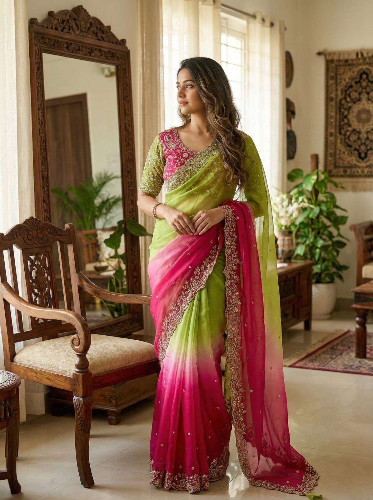  New Arrival fancy Satin fabric Saree with heavy embroidery ...