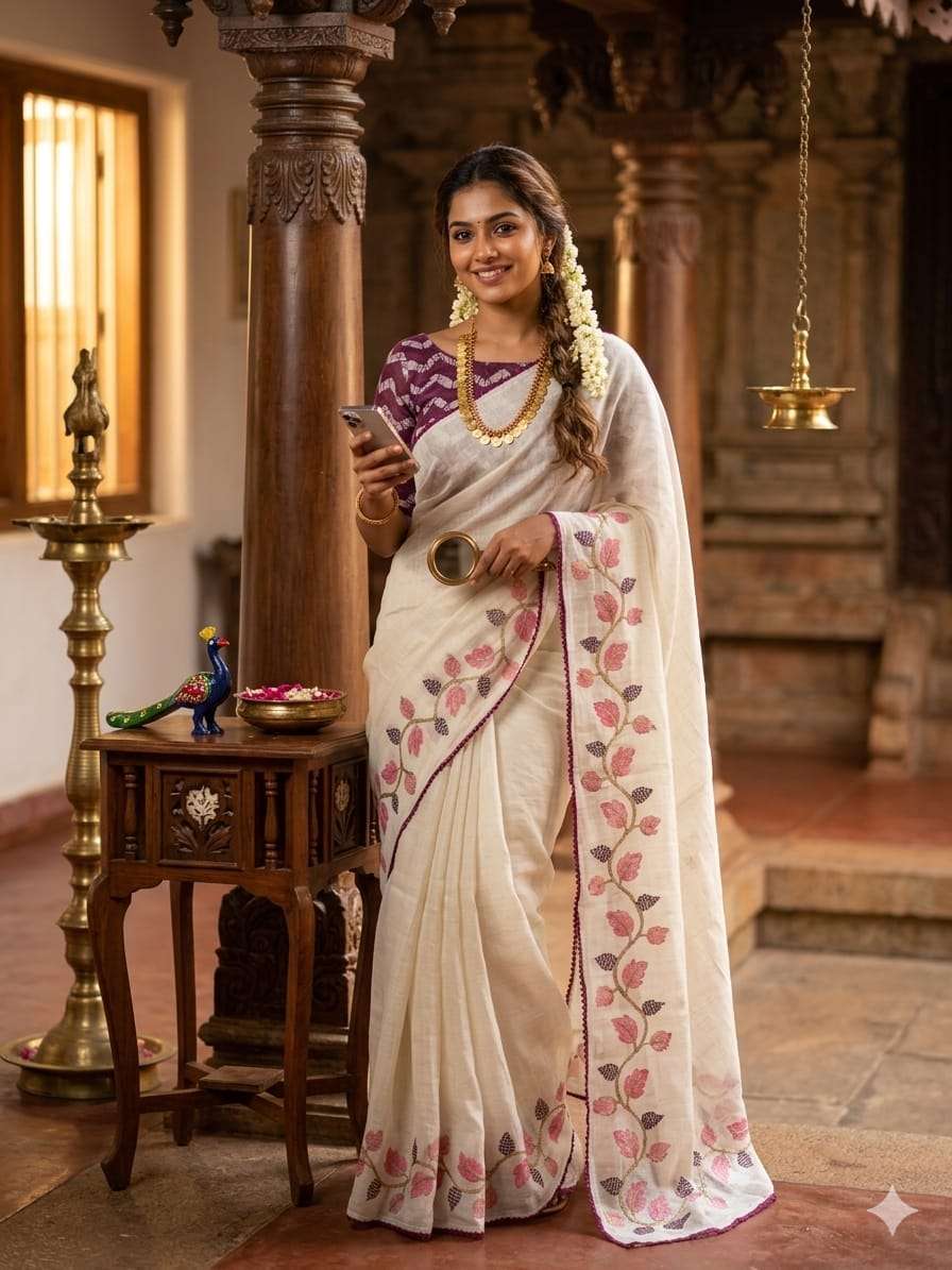 New Arrivals beautiful Linen cotton adorn fabric with Laheri...