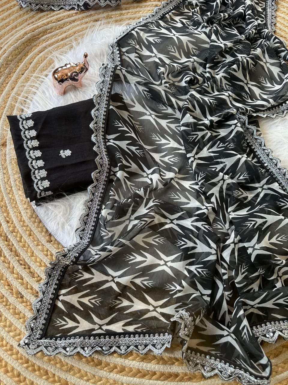New Arrivals new lehriya Georgette fancy fabric with black a...
