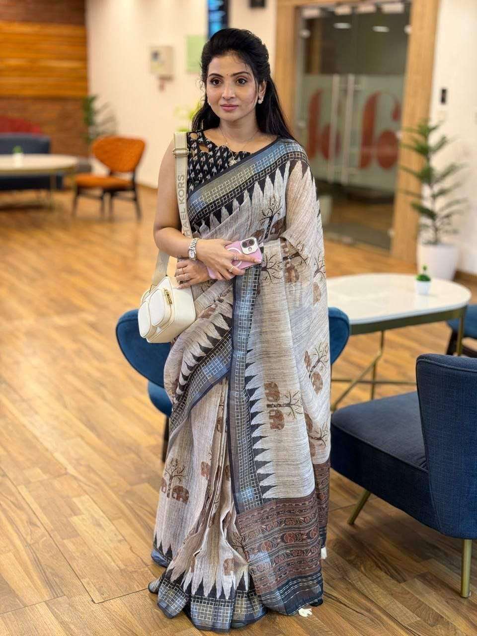 New Design saree Soft Linen fancy and pure fabric with beaut...