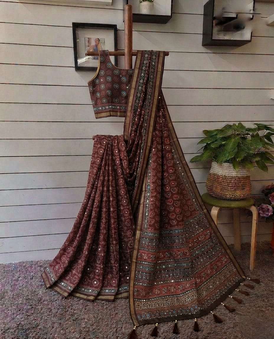 NEW LAUNCH AJRAKH MIRROR SOFT AURA SILK  FANCY FABRIC WITH A...